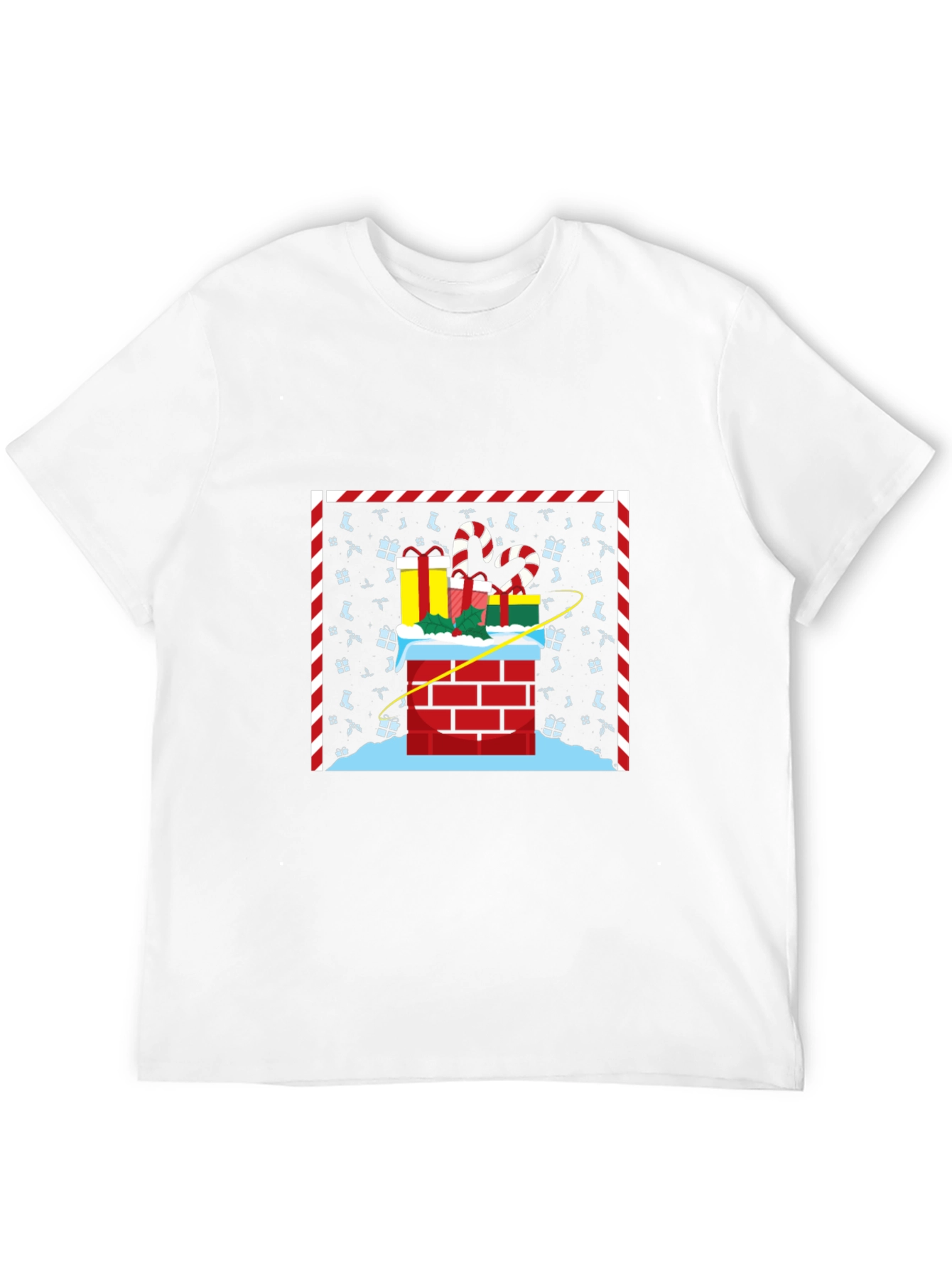 Camiseta Navideña Chimenea y Regalos Diseño Original