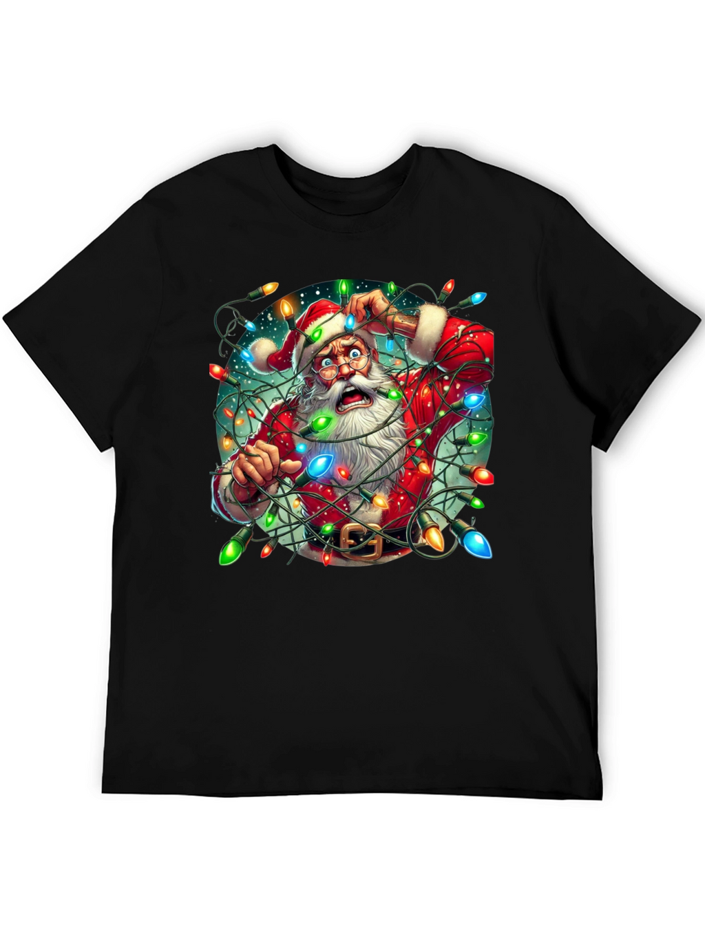 Camiseta Navideña Santa Claus Atrapado en Luces