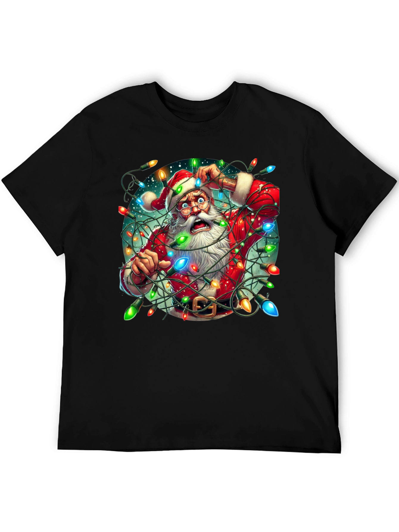 Camiseta Navideña Santa Claus Atrapado en Luces