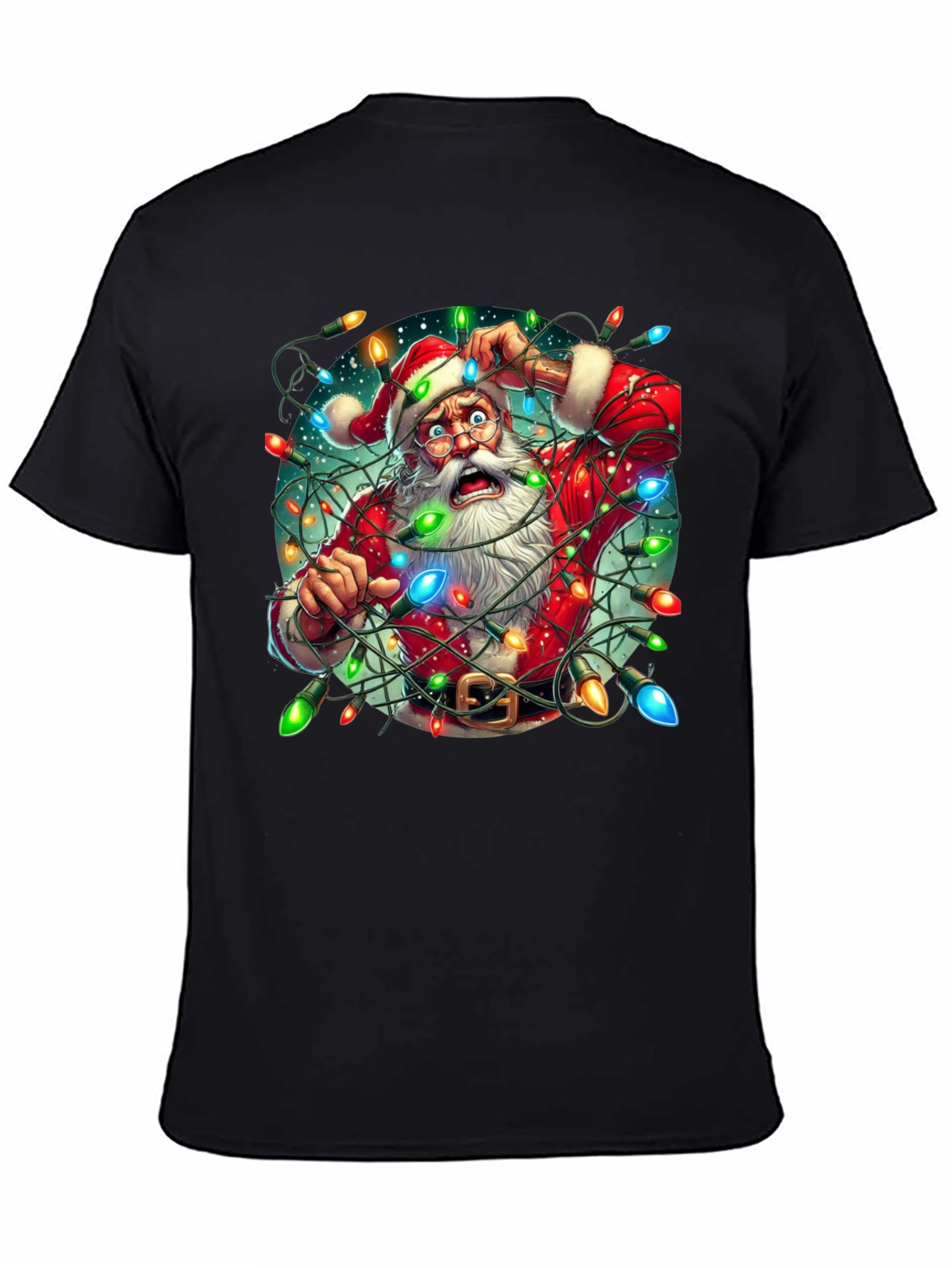 Camiseta Navideña Santa Claus Atrapado en Luces