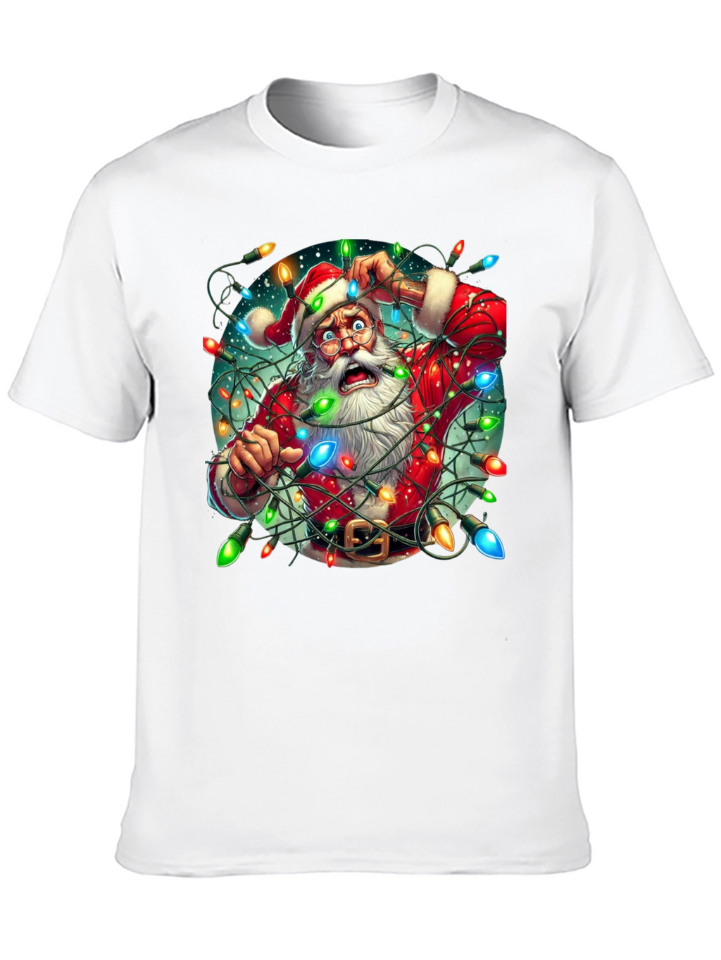 Camiseta Navideña Santa Claus Atrapado en Luces