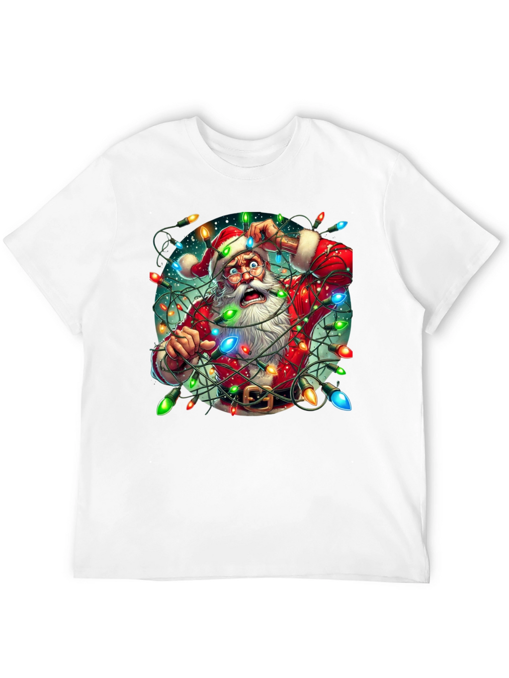Camiseta Navideña Santa Claus Atrapado en Luces
