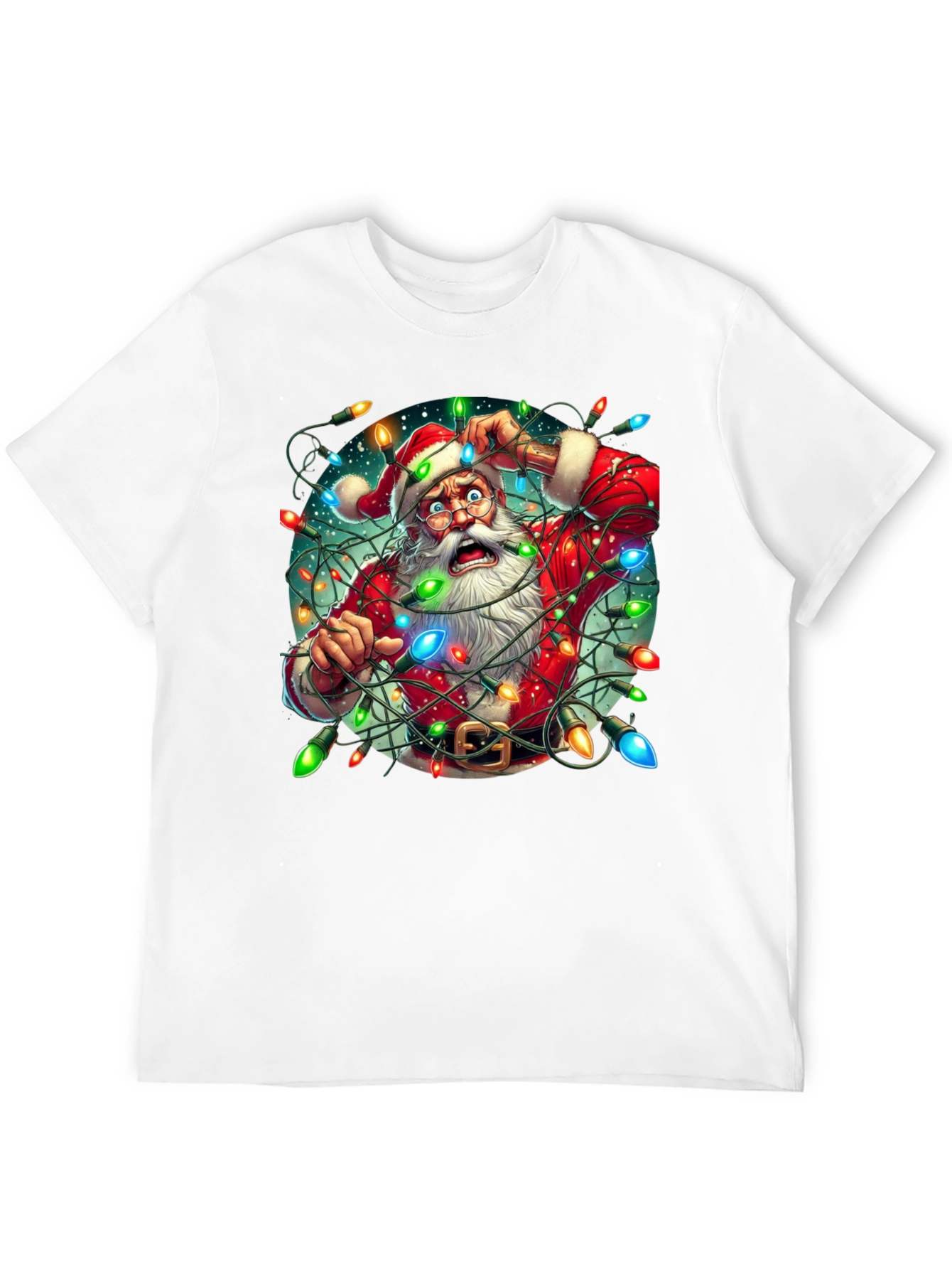 Camiseta Navideña Santa Claus Atrapado en Luces