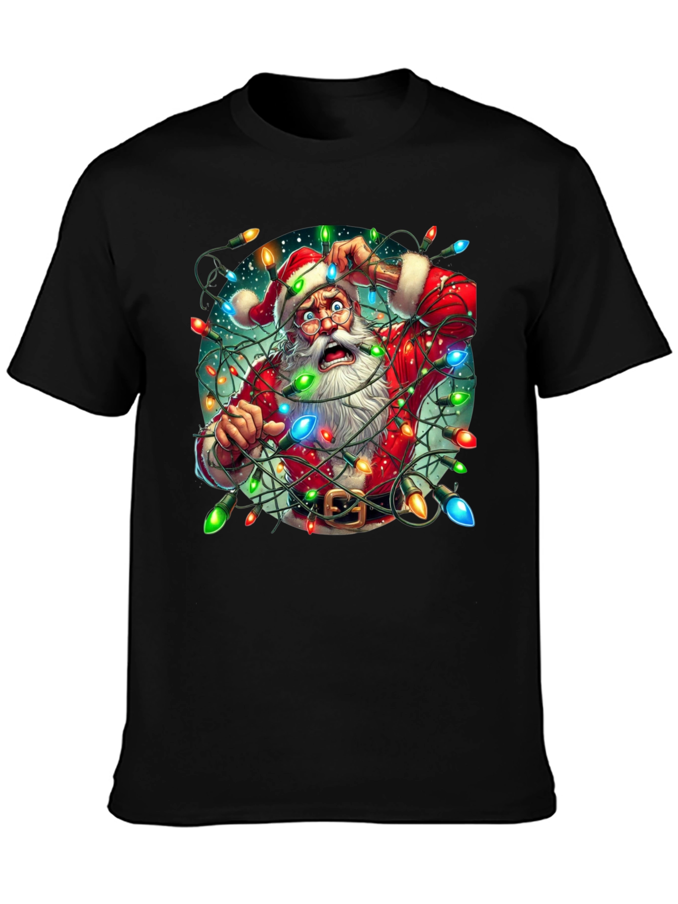 Camiseta Navideña Santa Claus Atrapado en Luces