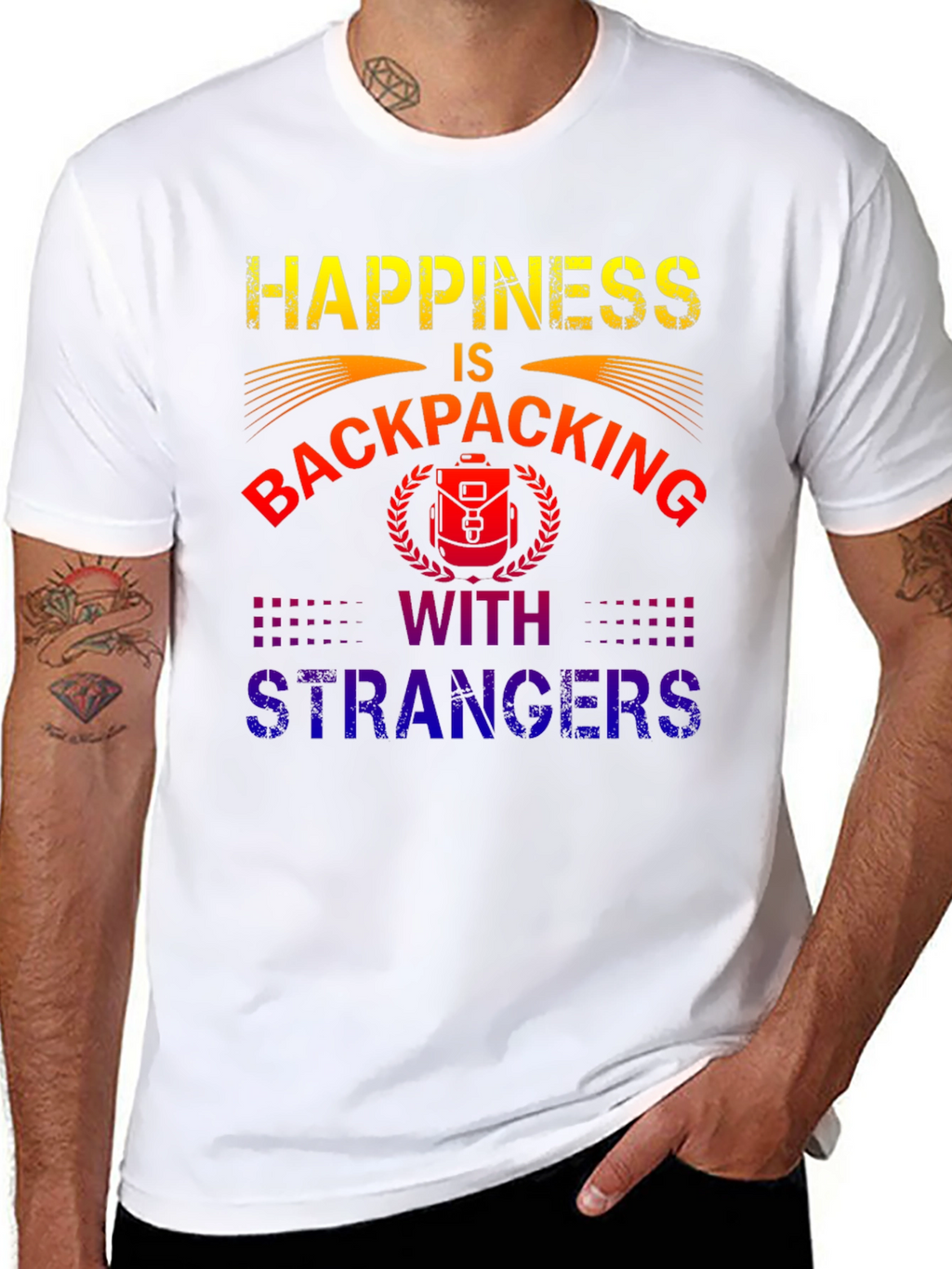 Camiseta Happiness is Backpacking With Strangers