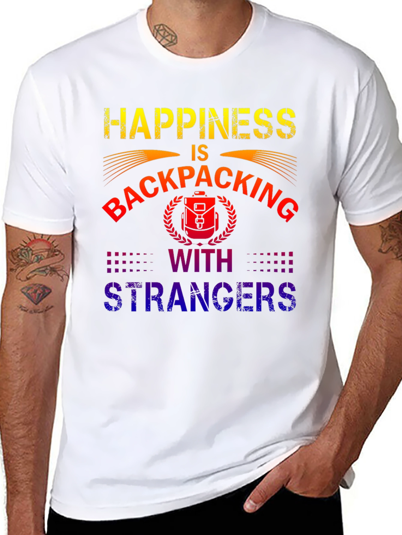 Camiseta Happiness is Backpacking With Strangers