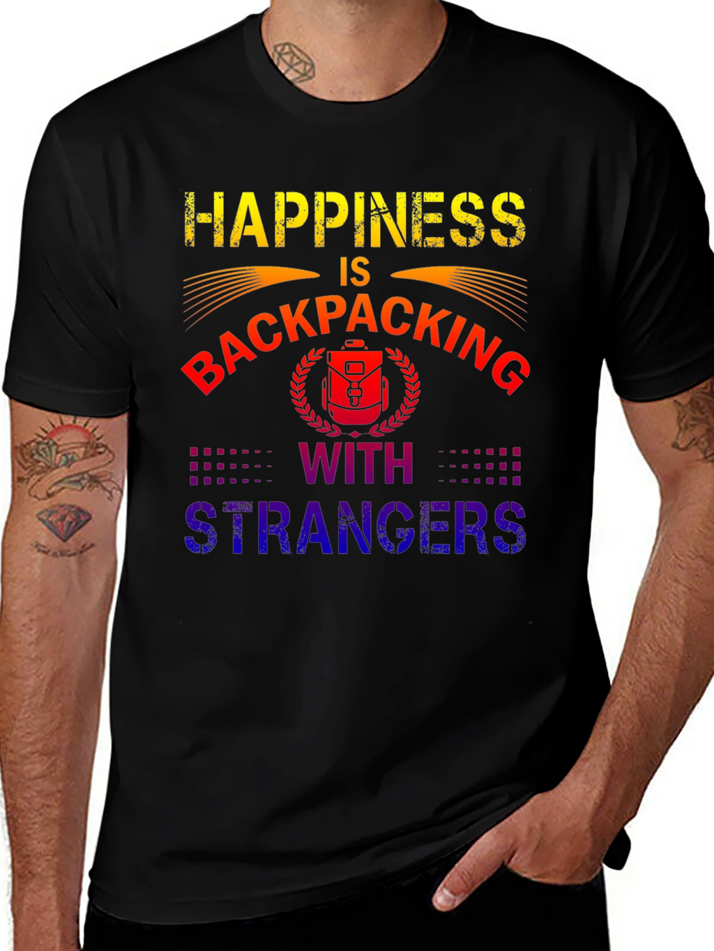 Camiseta Happiness is Backpacking With Strangers
