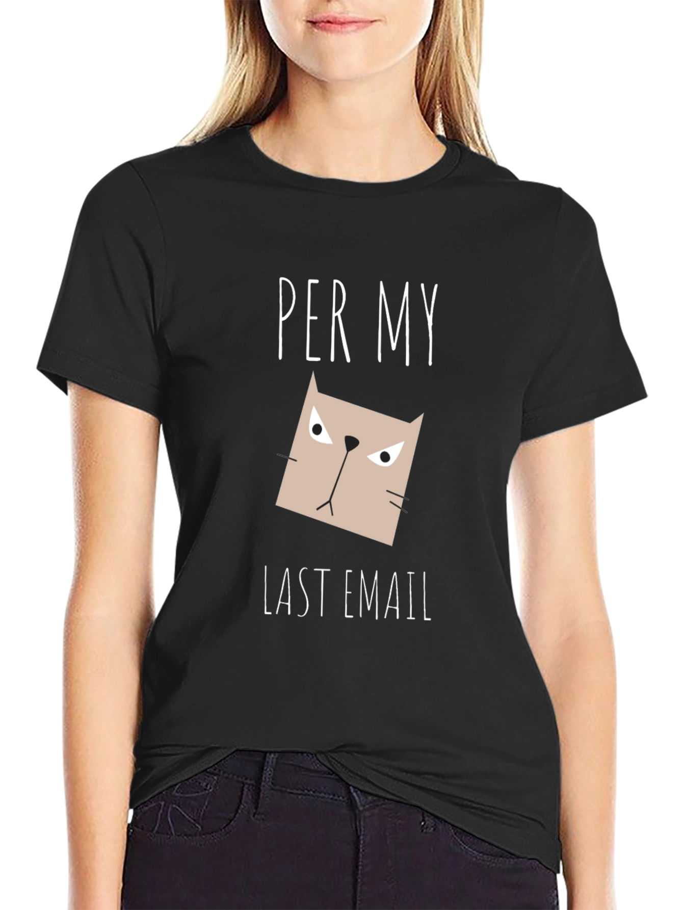 Camiseta Negra con Diseño de Gato Enojado - Per My Last Email