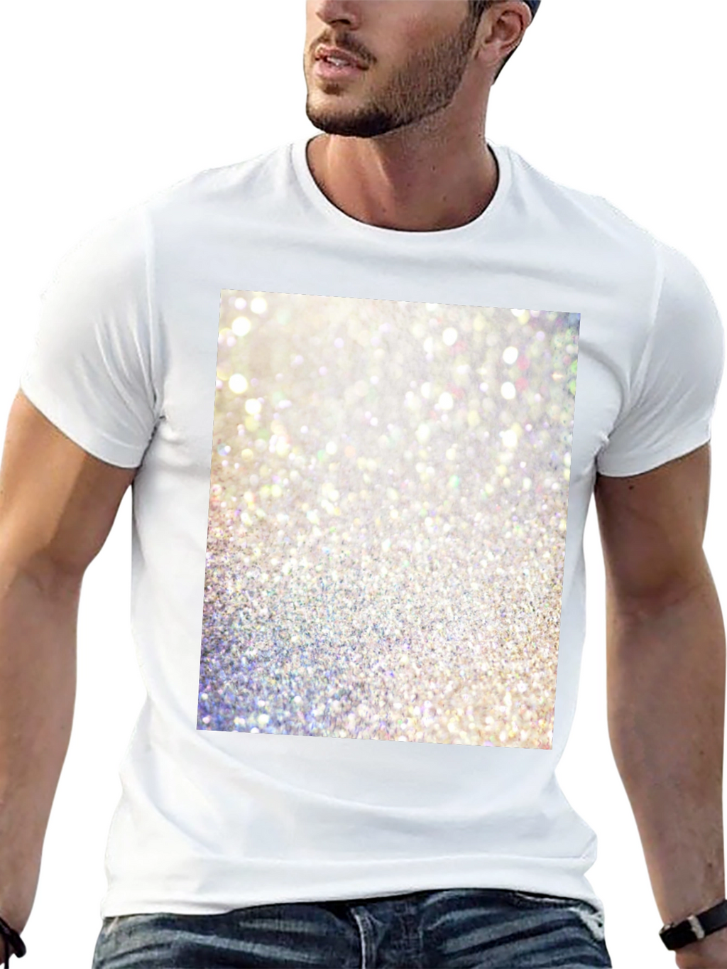 Camiseta Negra con Diseño Brillante Abstracto