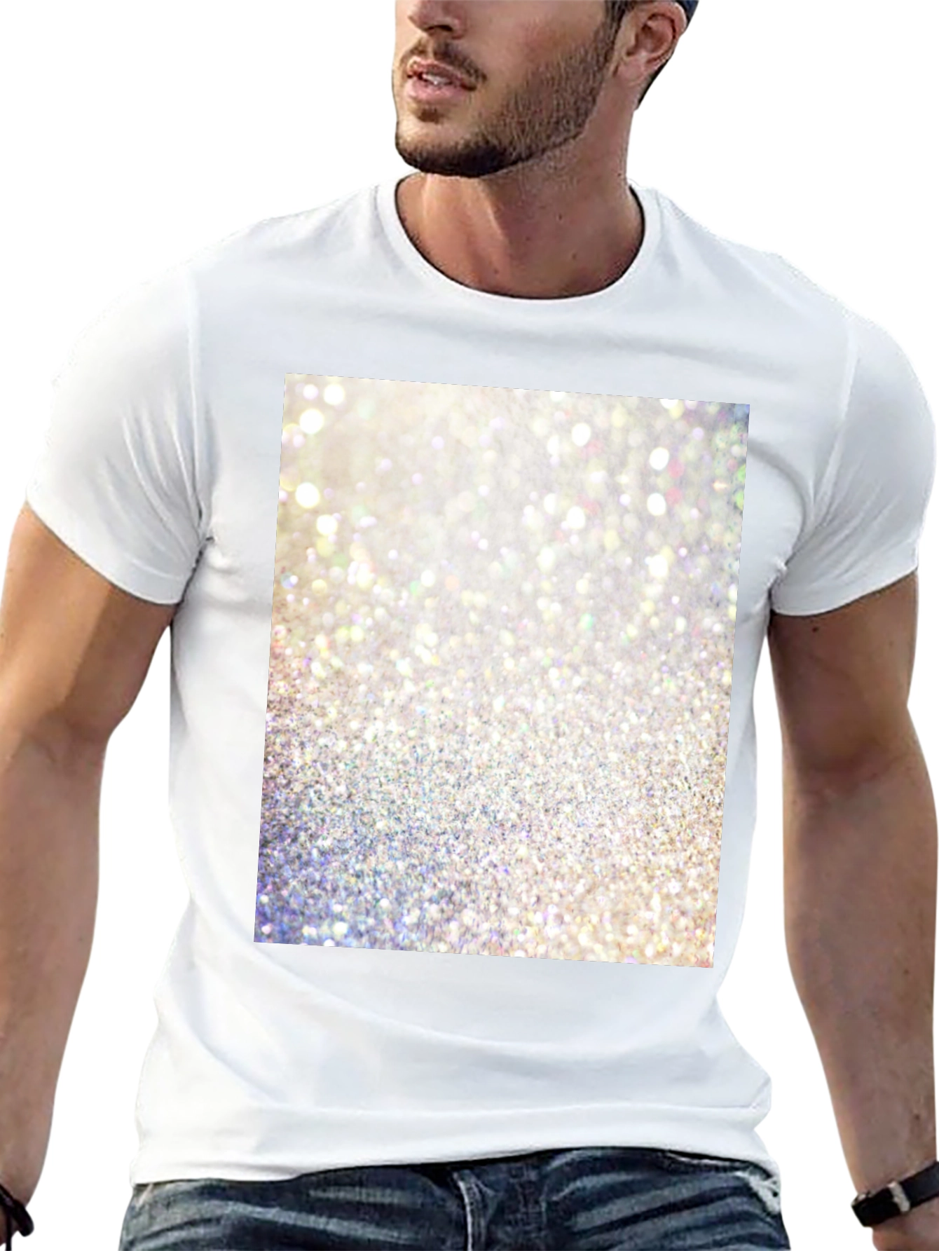 Camiseta Negra con Diseño Brillante Abstracto