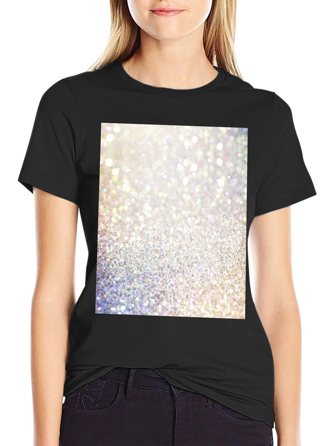 Camiseta Negra con Diseño Brillante Abstracto