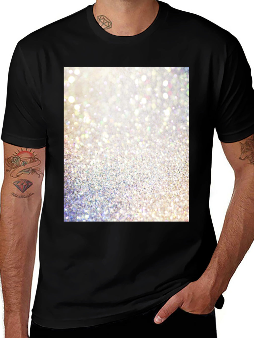 Camiseta Negra con Diseño Brillante Abstracto