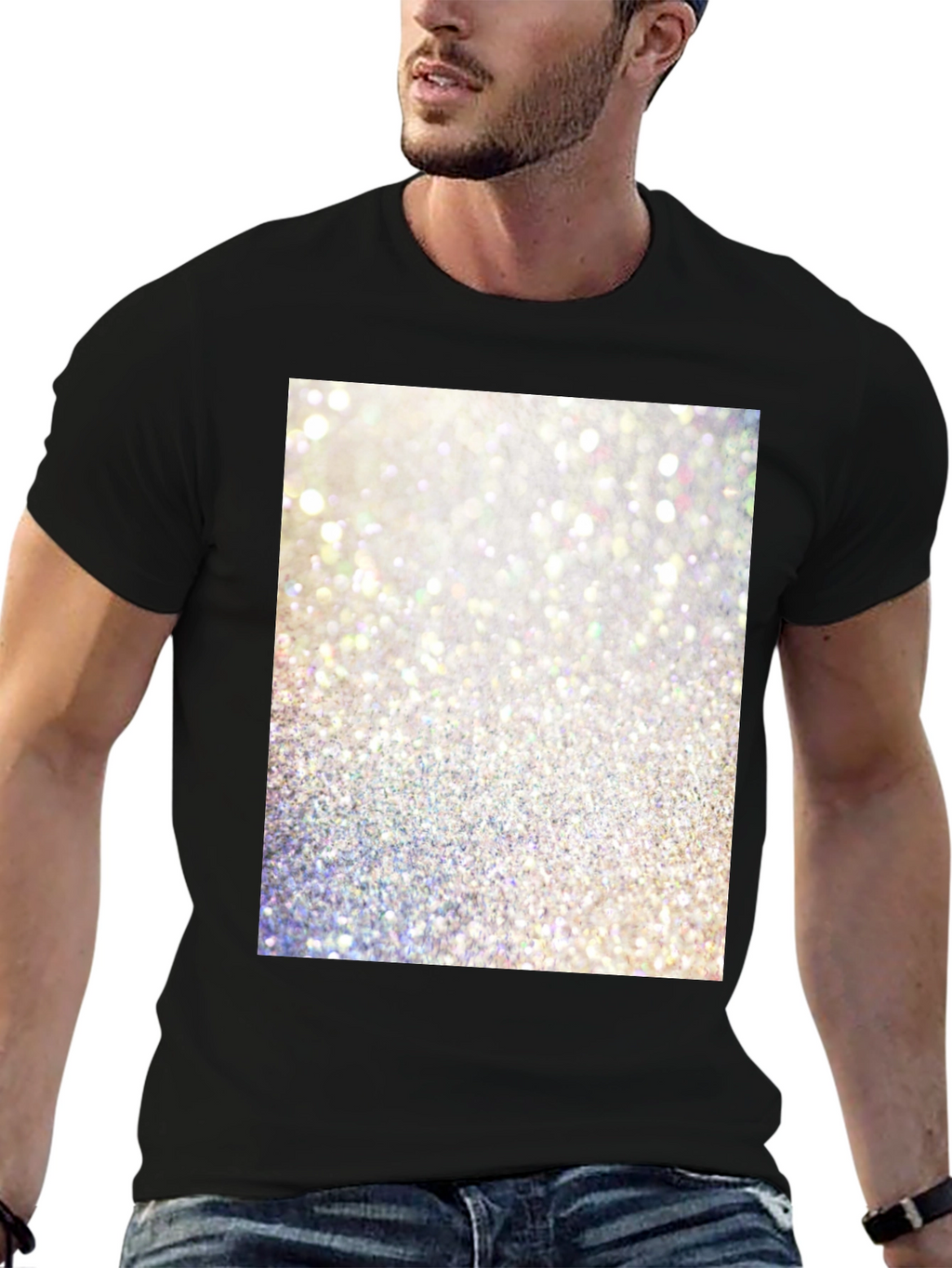 Camiseta Negra con Diseño Brillante Abstracto