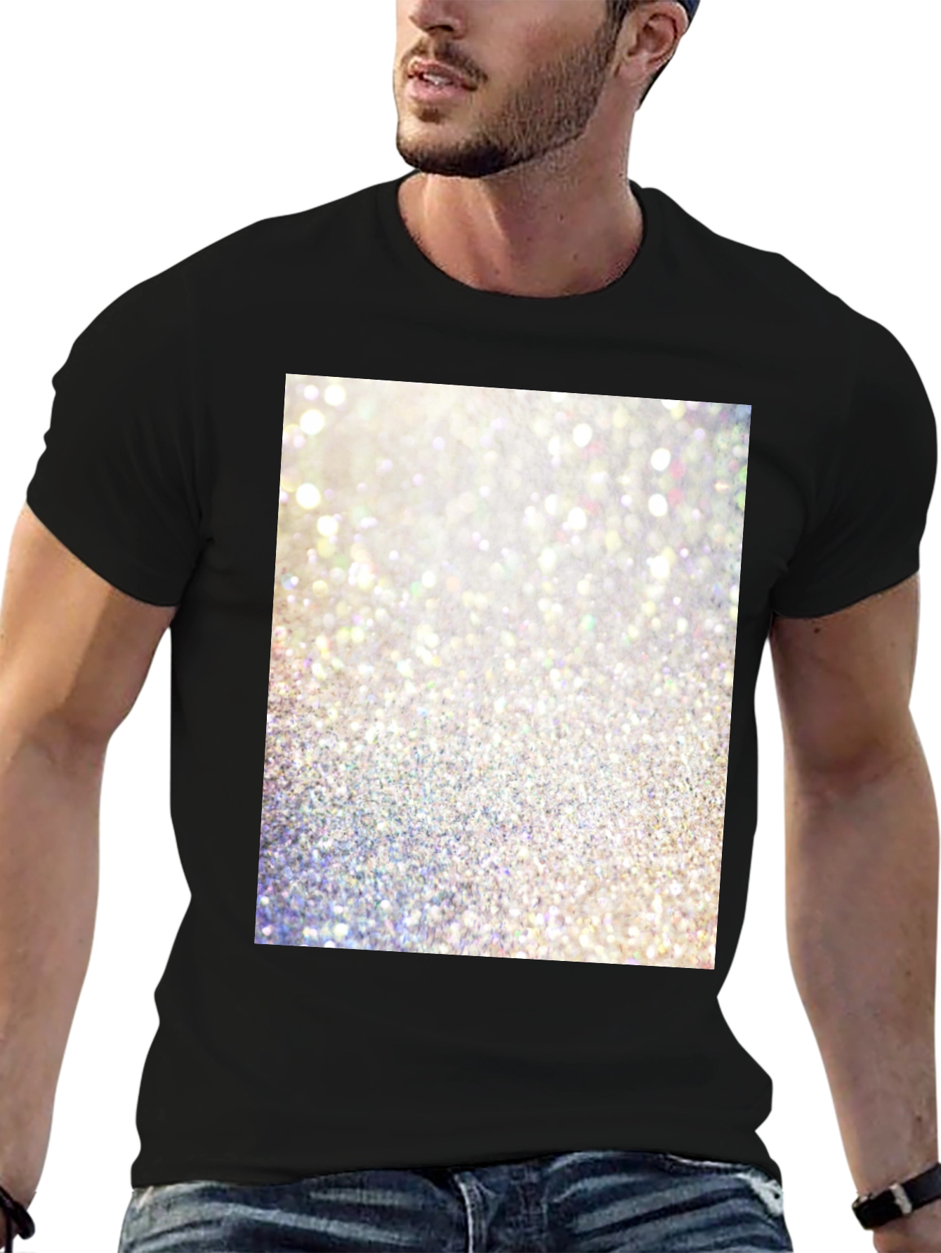Camiseta Negra con Diseño Brillante Abstracto