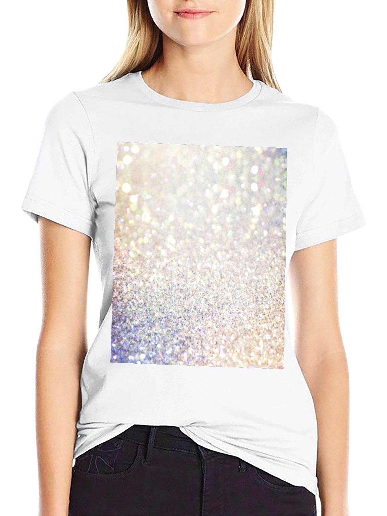Camiseta Negra con Diseño Brillante Abstracto