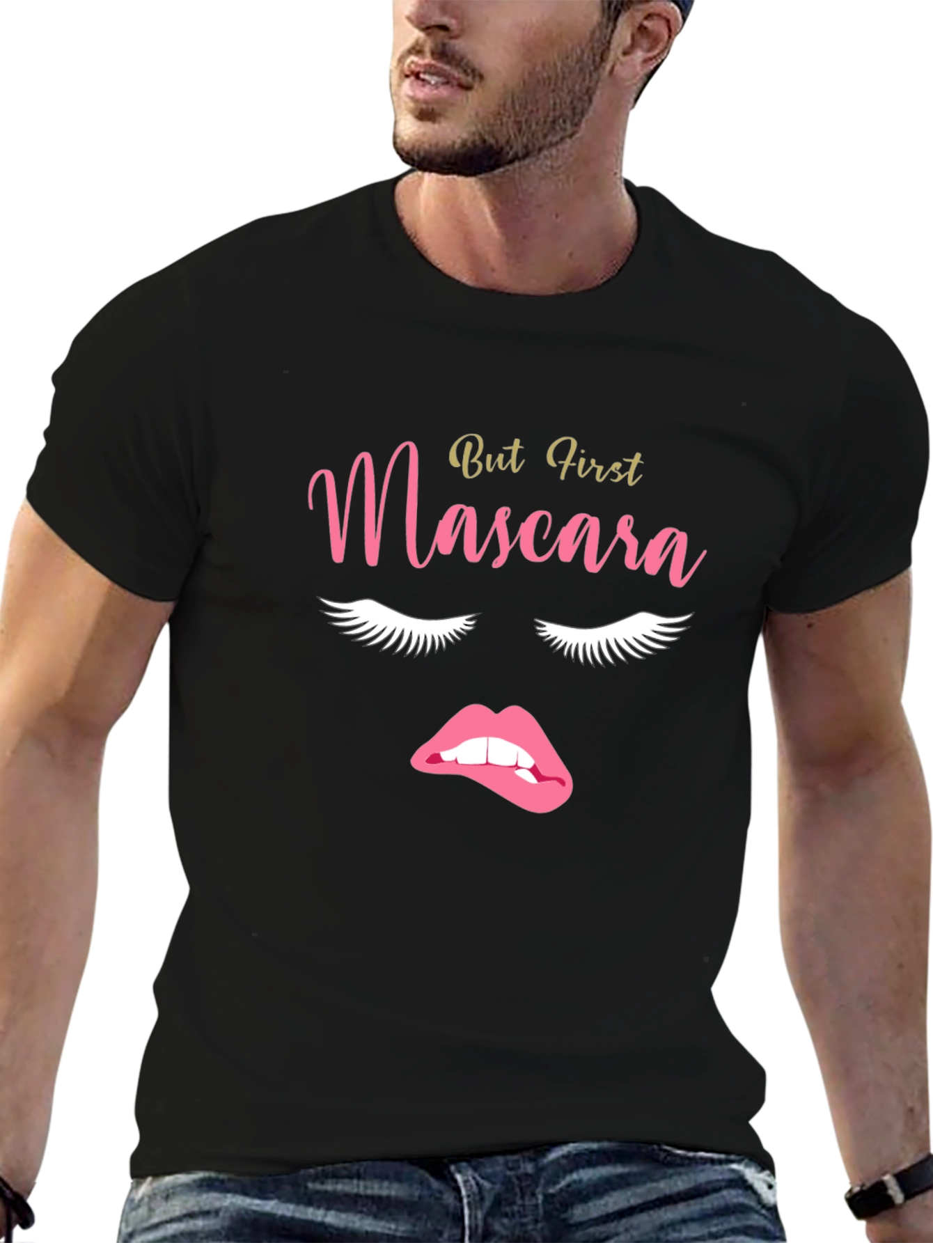 Camiseta Negra But First Mascara para Mujer