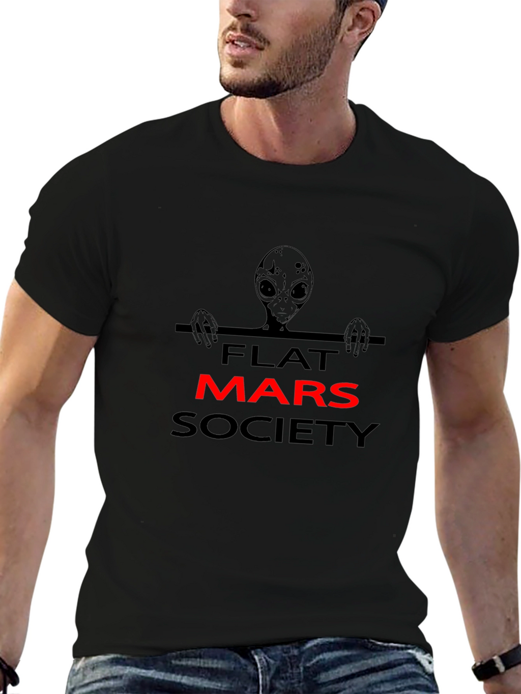 Camiseta Negra Alienígena Flat Mars Society