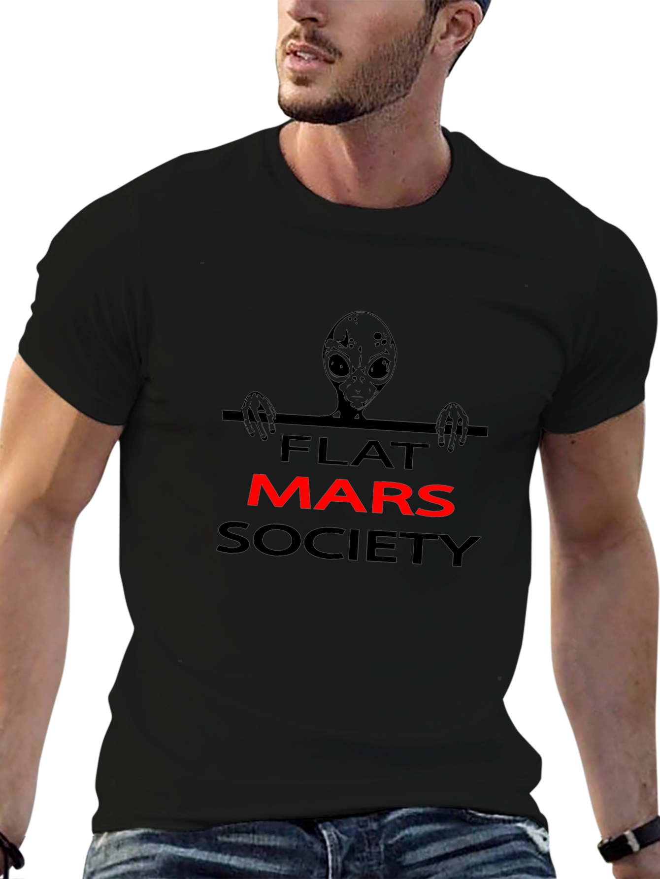 Camiseta Negra Alienígena Flat Mars Society