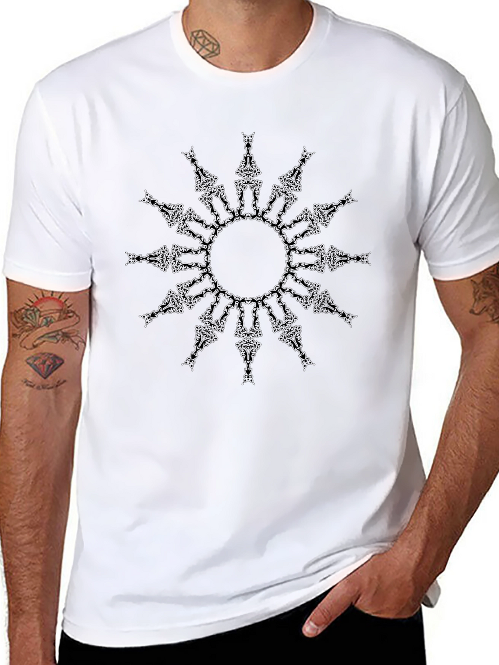 Camiseta Negra con Diseño de Mandala Abstracta