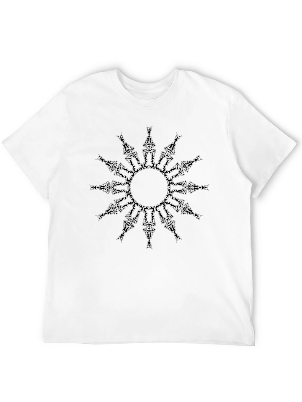 Camiseta Negra con Diseño de Mandala Abstracta