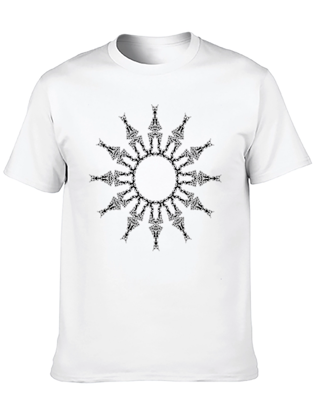 Camiseta Negra con Diseño de Mandala Abstracta