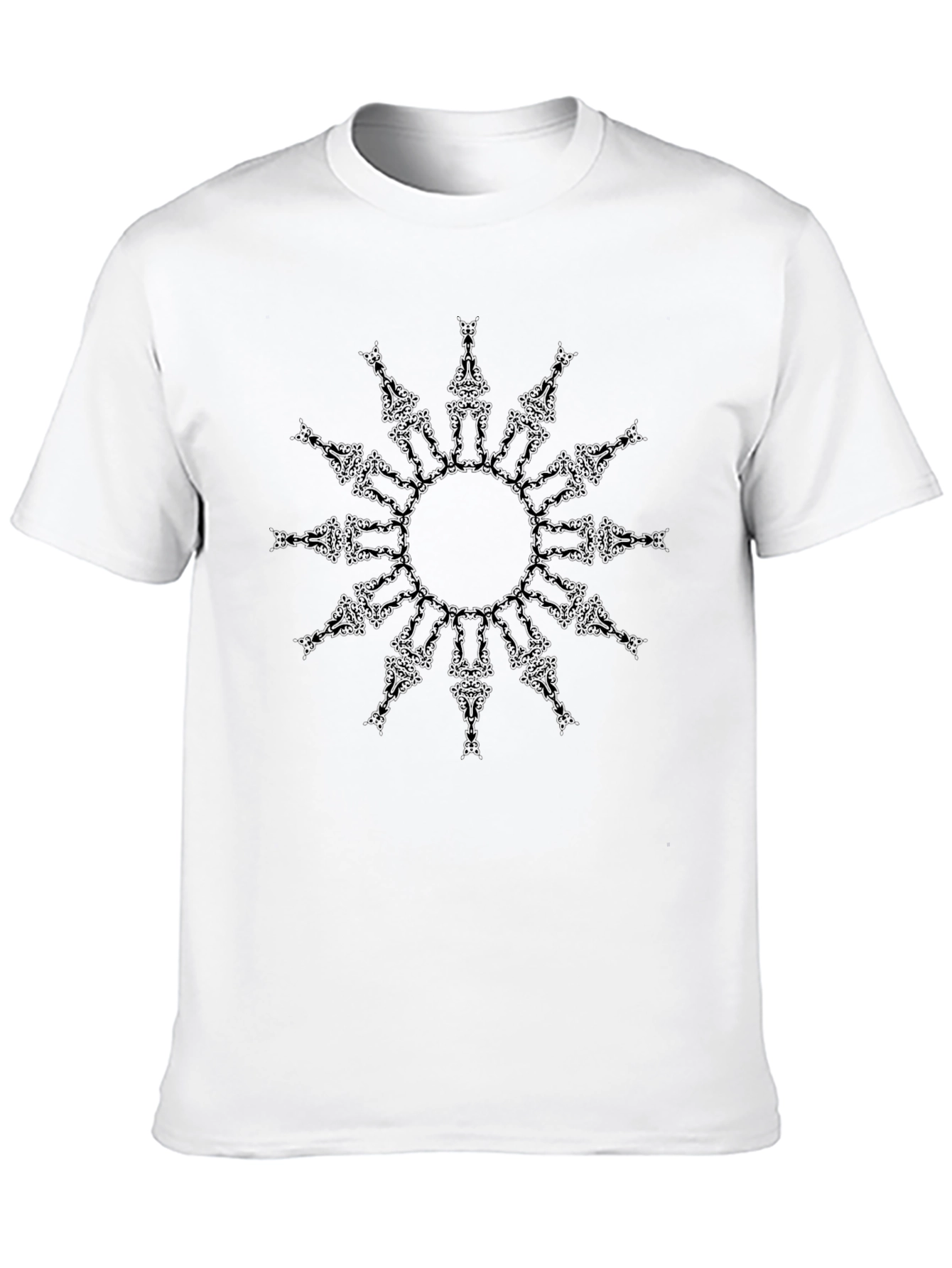 Camiseta Negra con Diseño de Mandala Abstracta