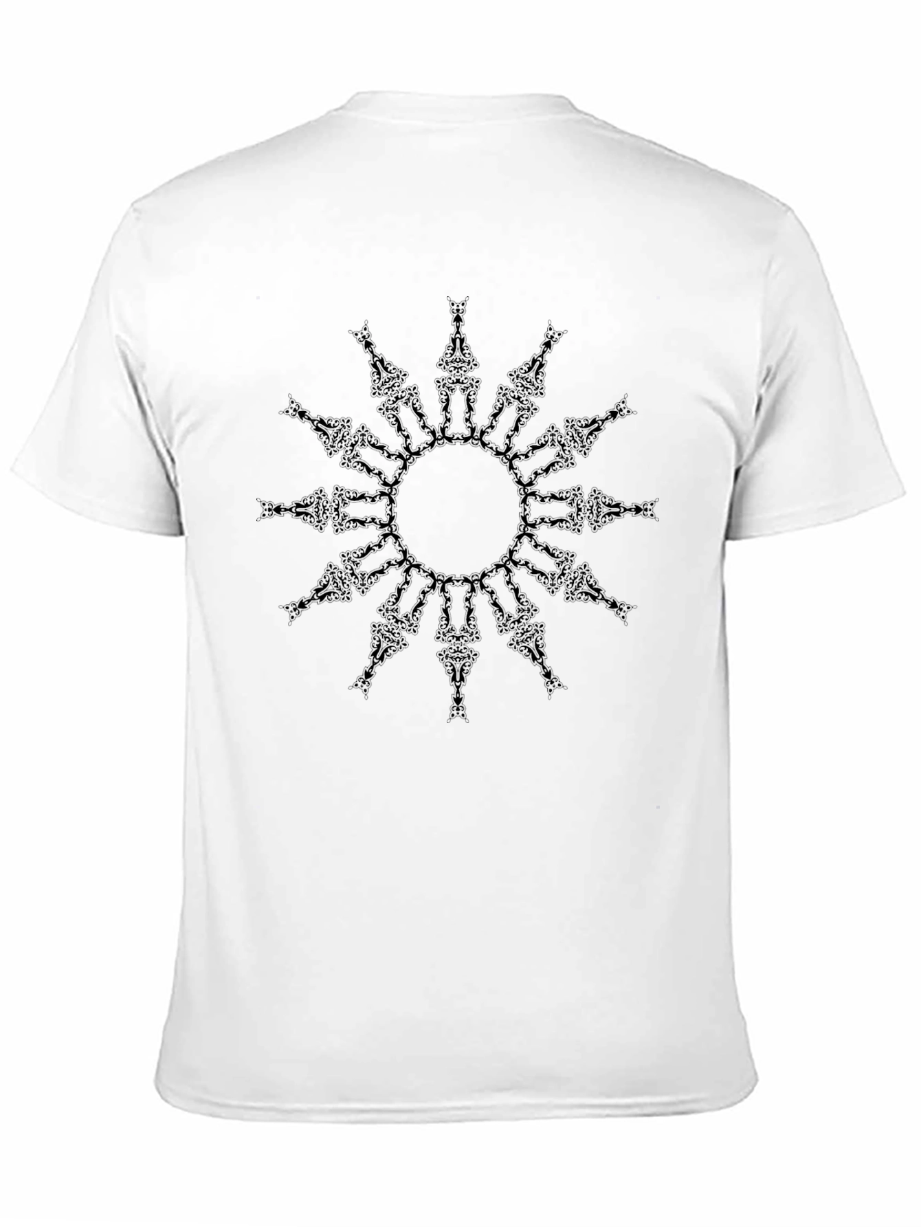 Camiseta Negra con Diseño de Mandala Abstracta