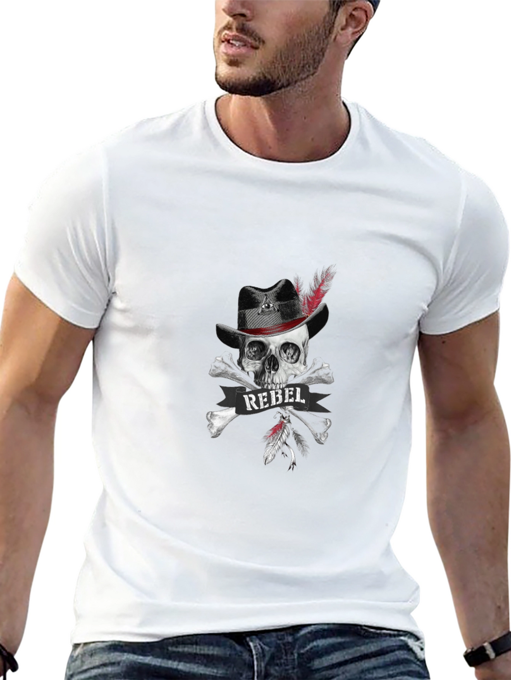Camiseta Negra Calavera Rebelde con Sombrero
