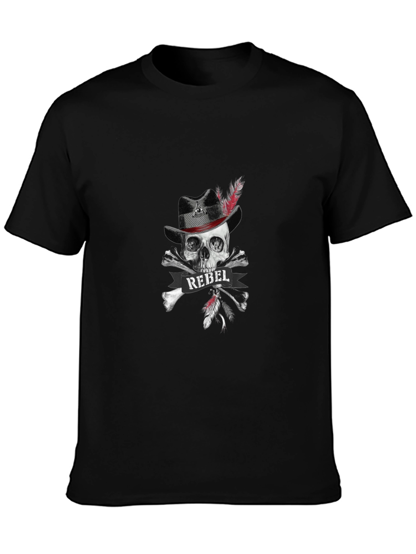 Camiseta Negra Calavera Rebelde con Sombrero