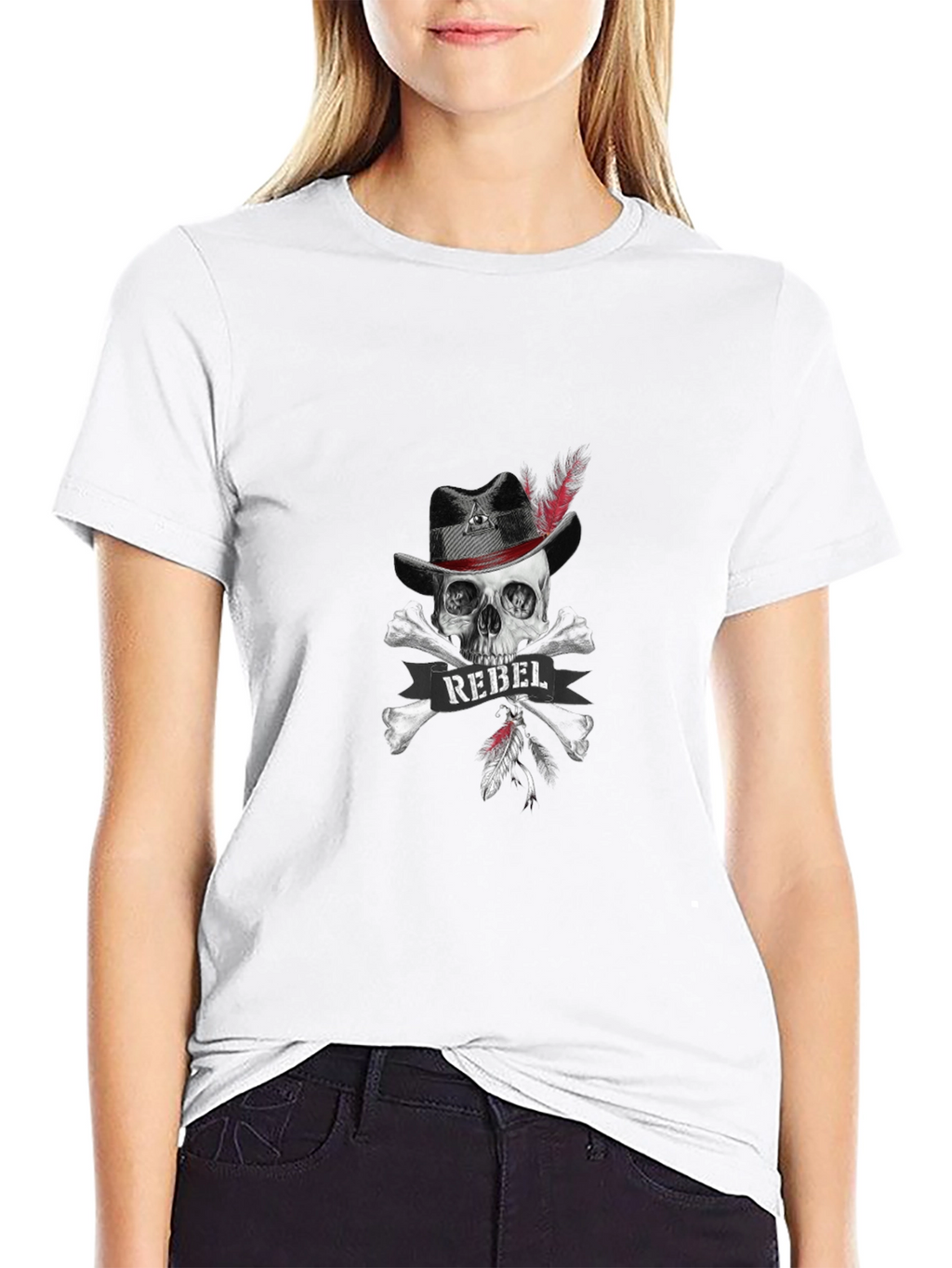 Camiseta Negra Calavera Rebelde con Sombrero