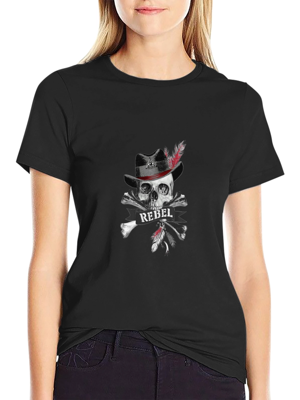 Camiseta Negra Calavera Rebelde con Sombrero