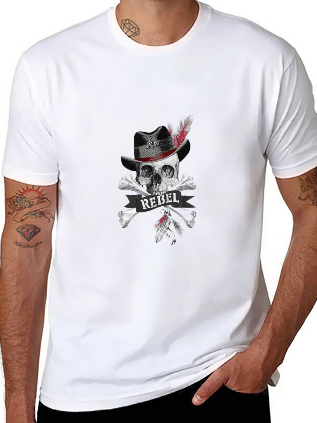 Camiseta Negra Calavera Rebelde con Sombrero