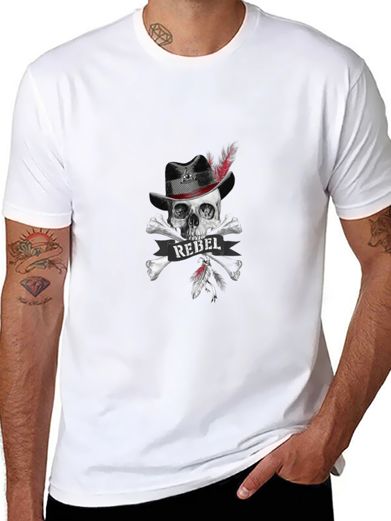 Camiseta Negra Calavera Rebelde con Sombrero