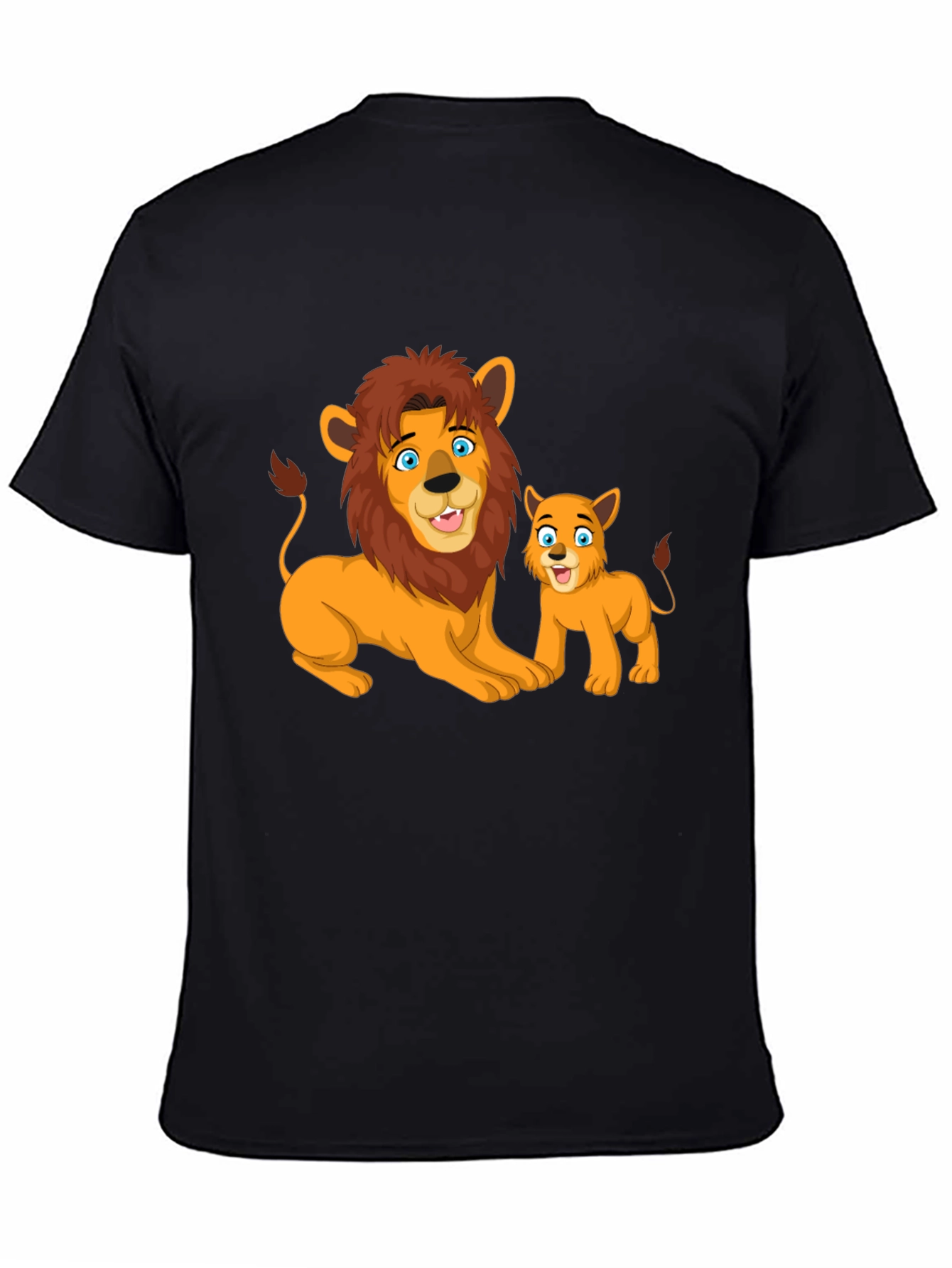 Camiseta Negra con Diseño de León y Cachorro
