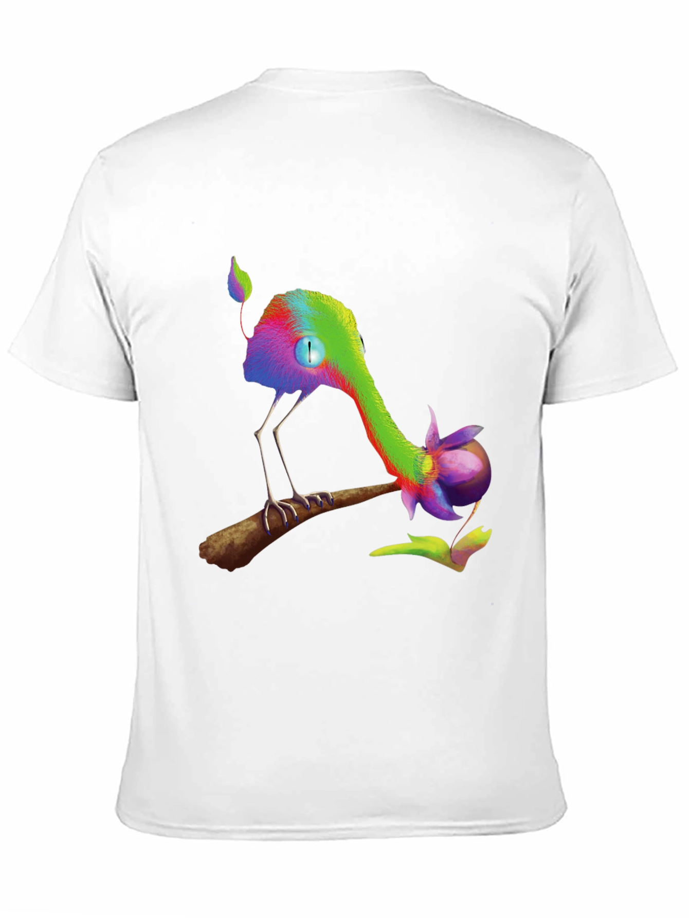 Camiseta Negra con Diseño Abstracto de Ave Colorida