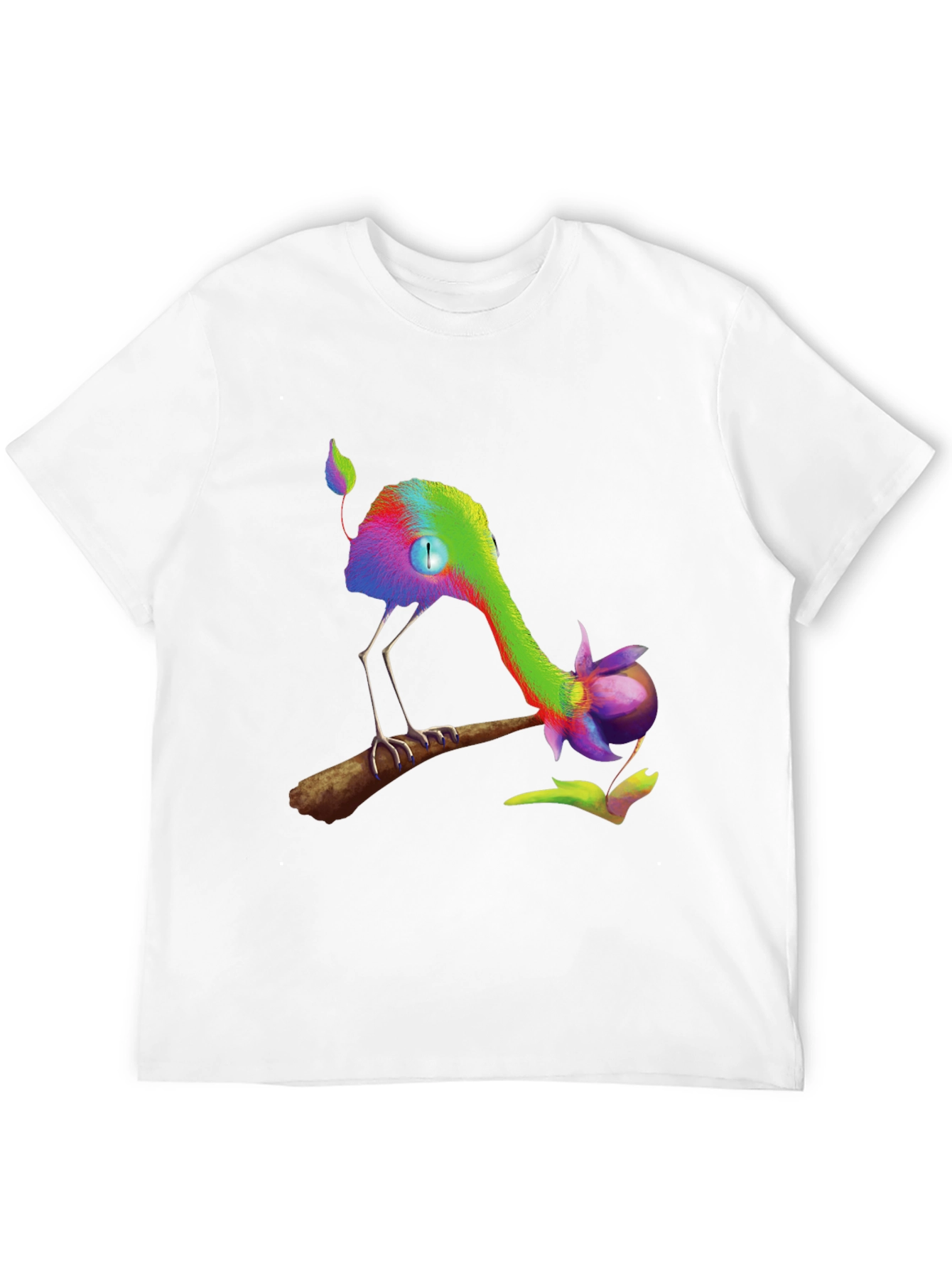 Camiseta Negra con Diseño Abstracto de Ave Colorida