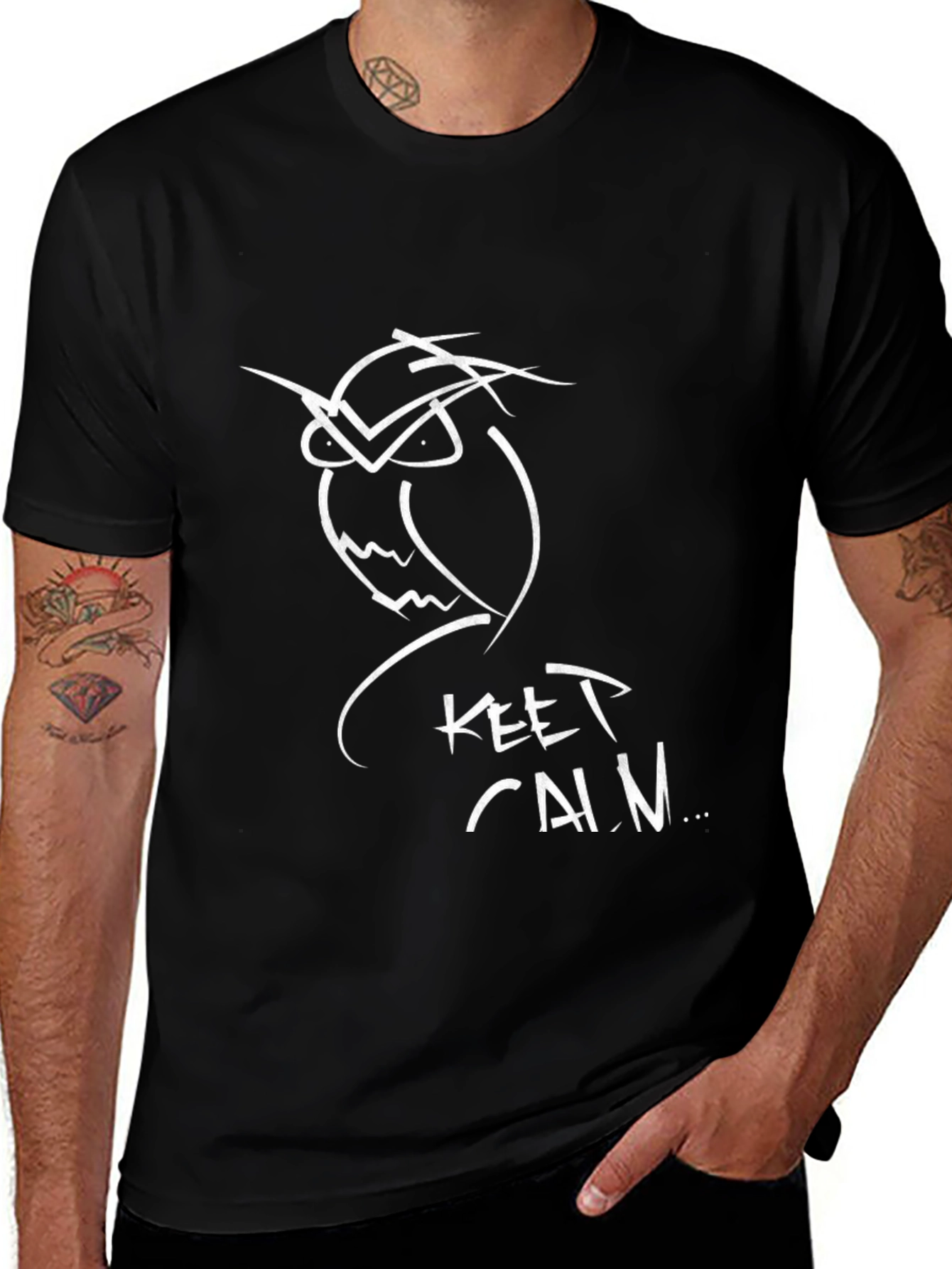 Camiseta Negra con Diseño de Búho Keep Calm