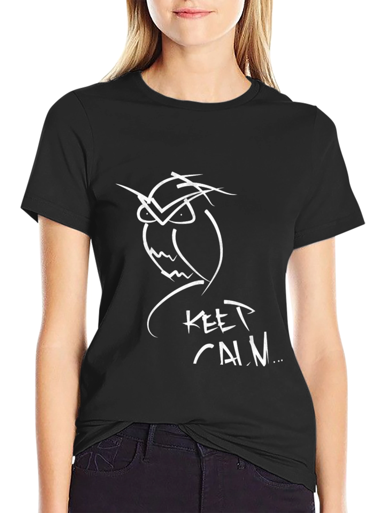 Camiseta Negra con Diseño de Búho Keep Calm