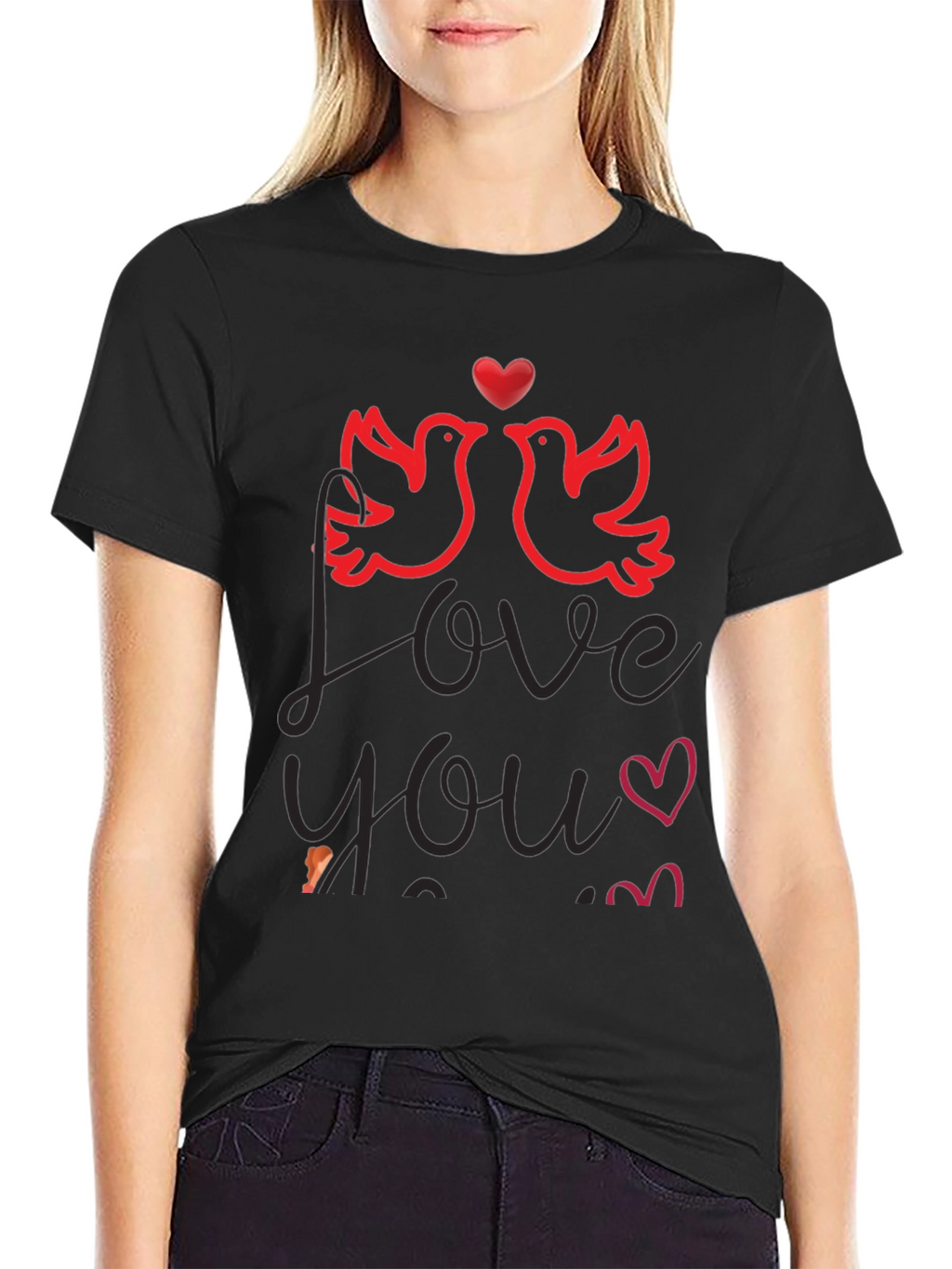 Camiseta Negra Amor y Palomas