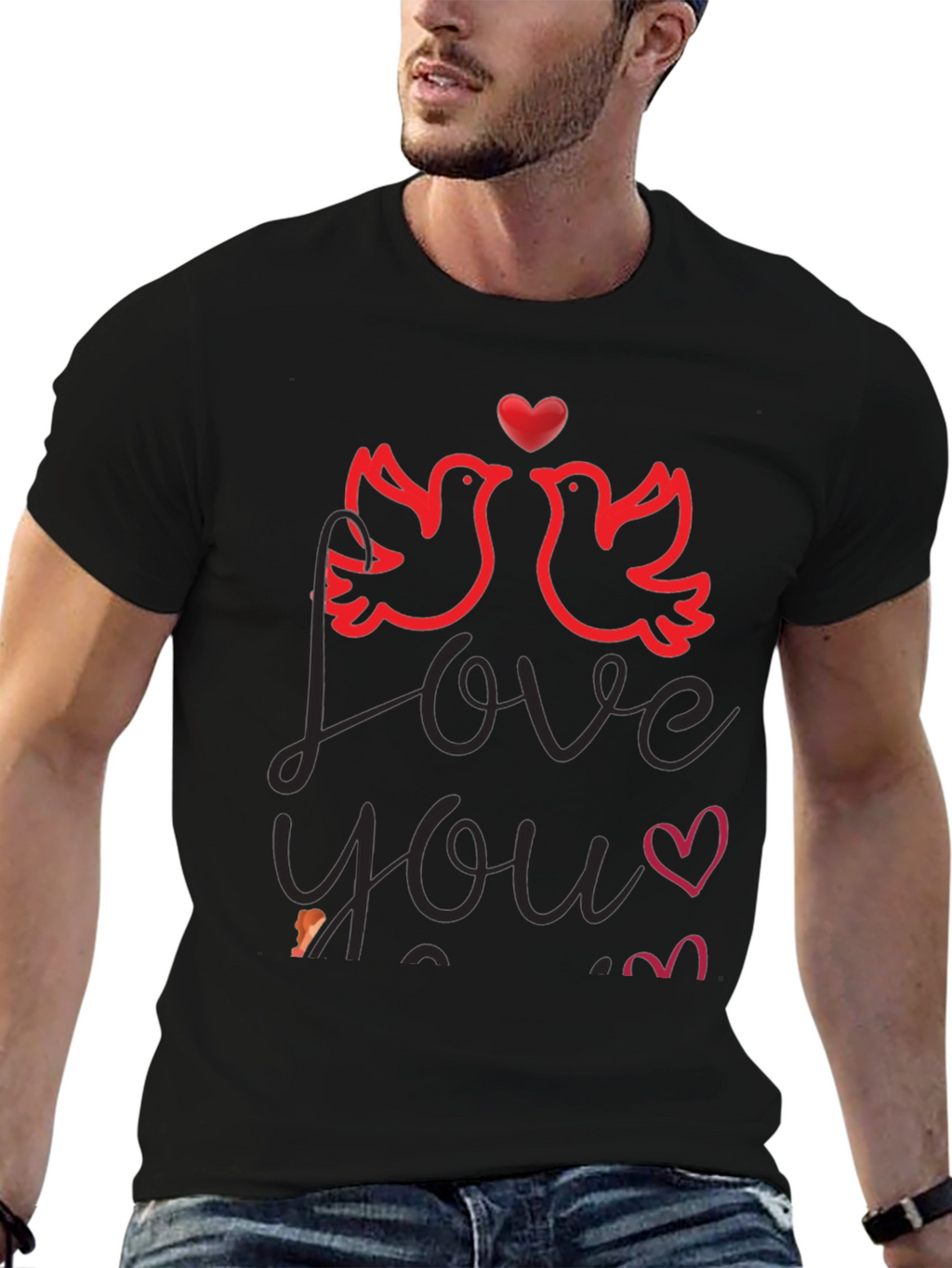 Camiseta Negra Amor y Palomas