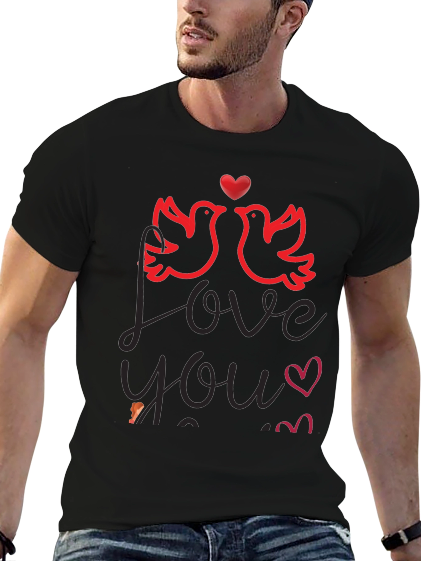 Camiseta Negra Amor y Palomas