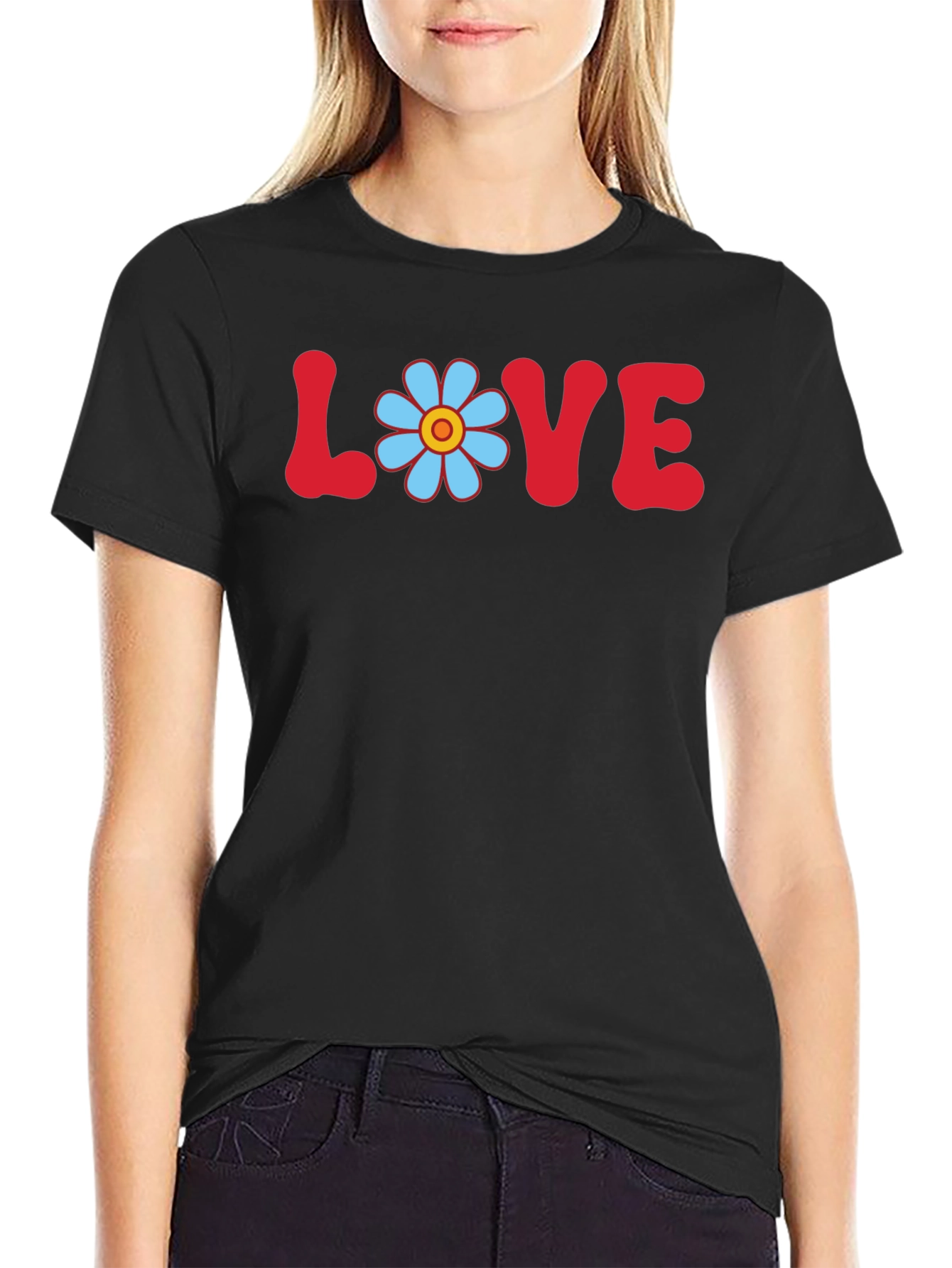 Camiseta Negra Amor Floral Vintage