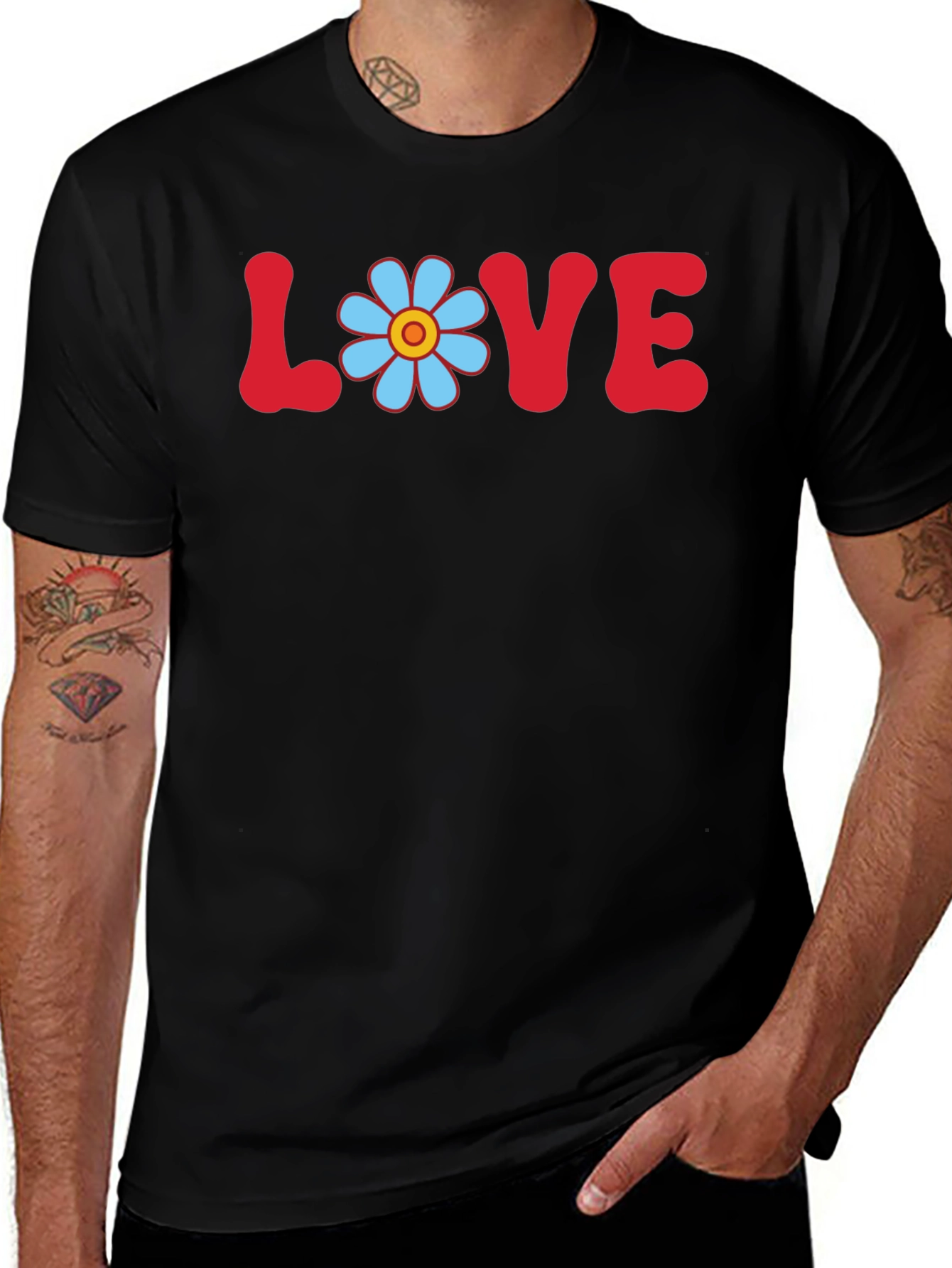 Camiseta Negra Amor Floral Vintage