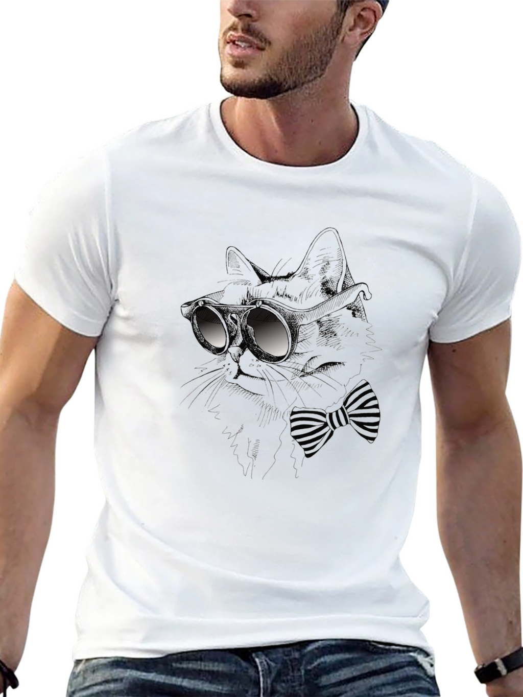 Camiseta Negra con Diseño de Gato Elegante