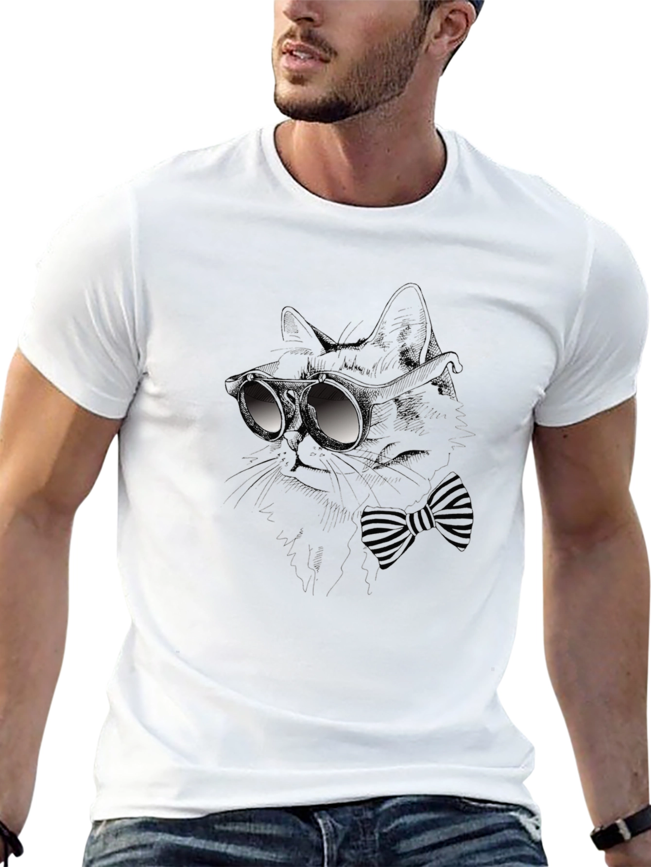 Camiseta Negra con Diseño de Gato Elegante