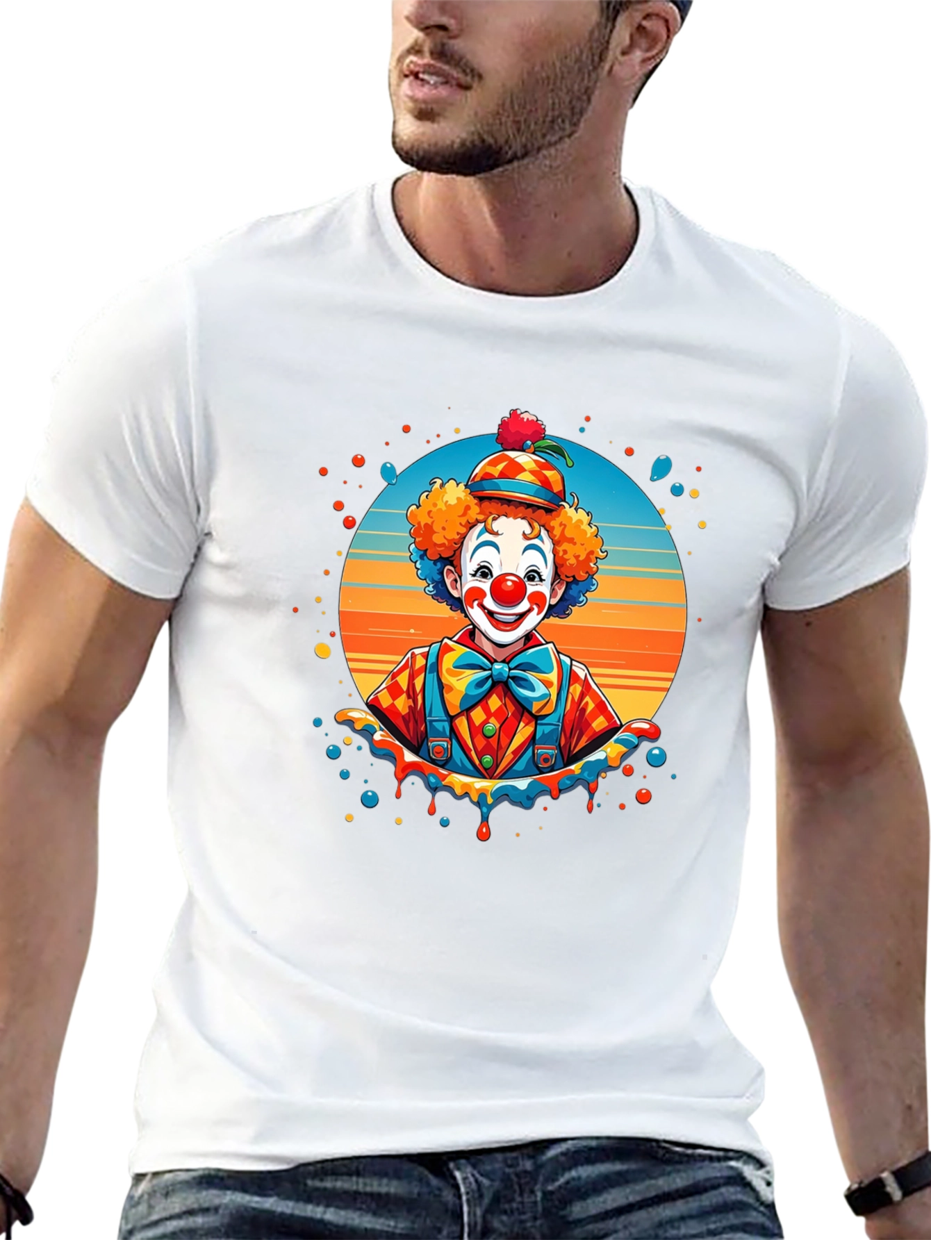 Camiseta Negra con Diseño de Payaso Colorido