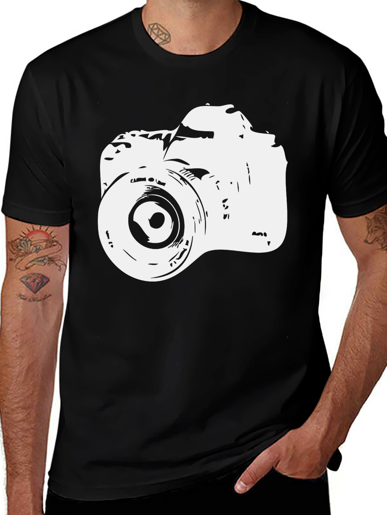 Camiseta Negra con Diseño de Cámara para Fotógrafos