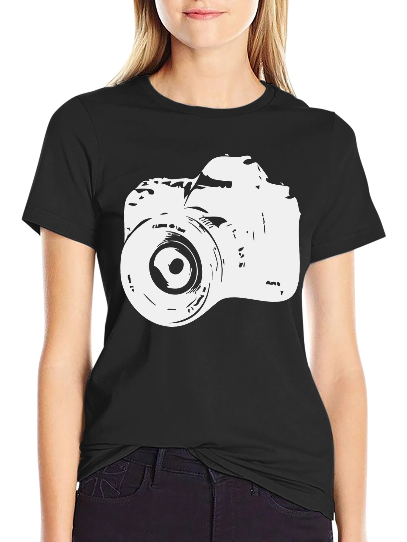 Camiseta Negra con Diseño de Cámara para Fotógrafos