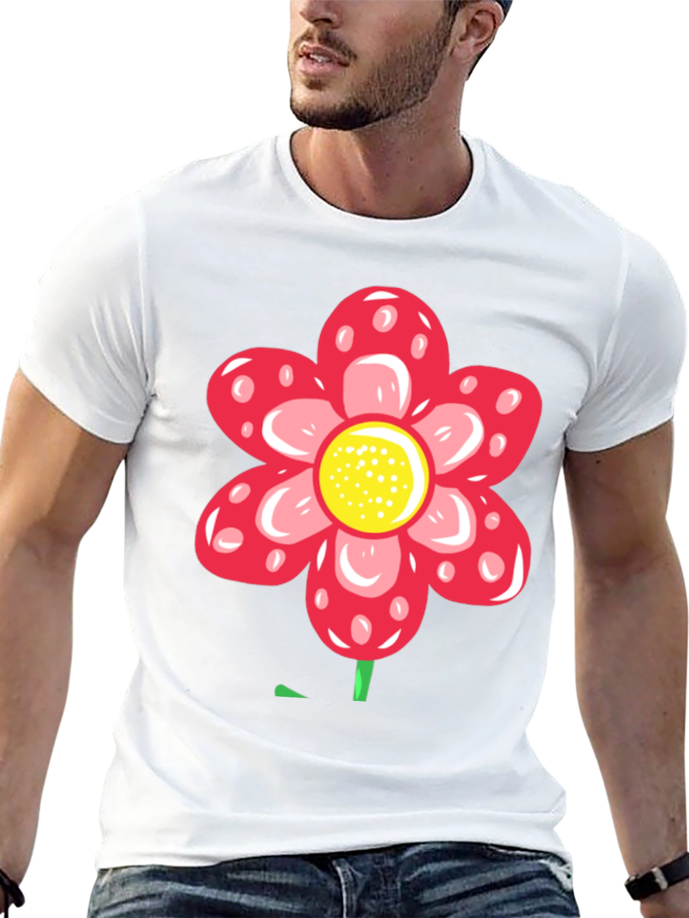 Camiseta Negra con Diseño de Flor Roja