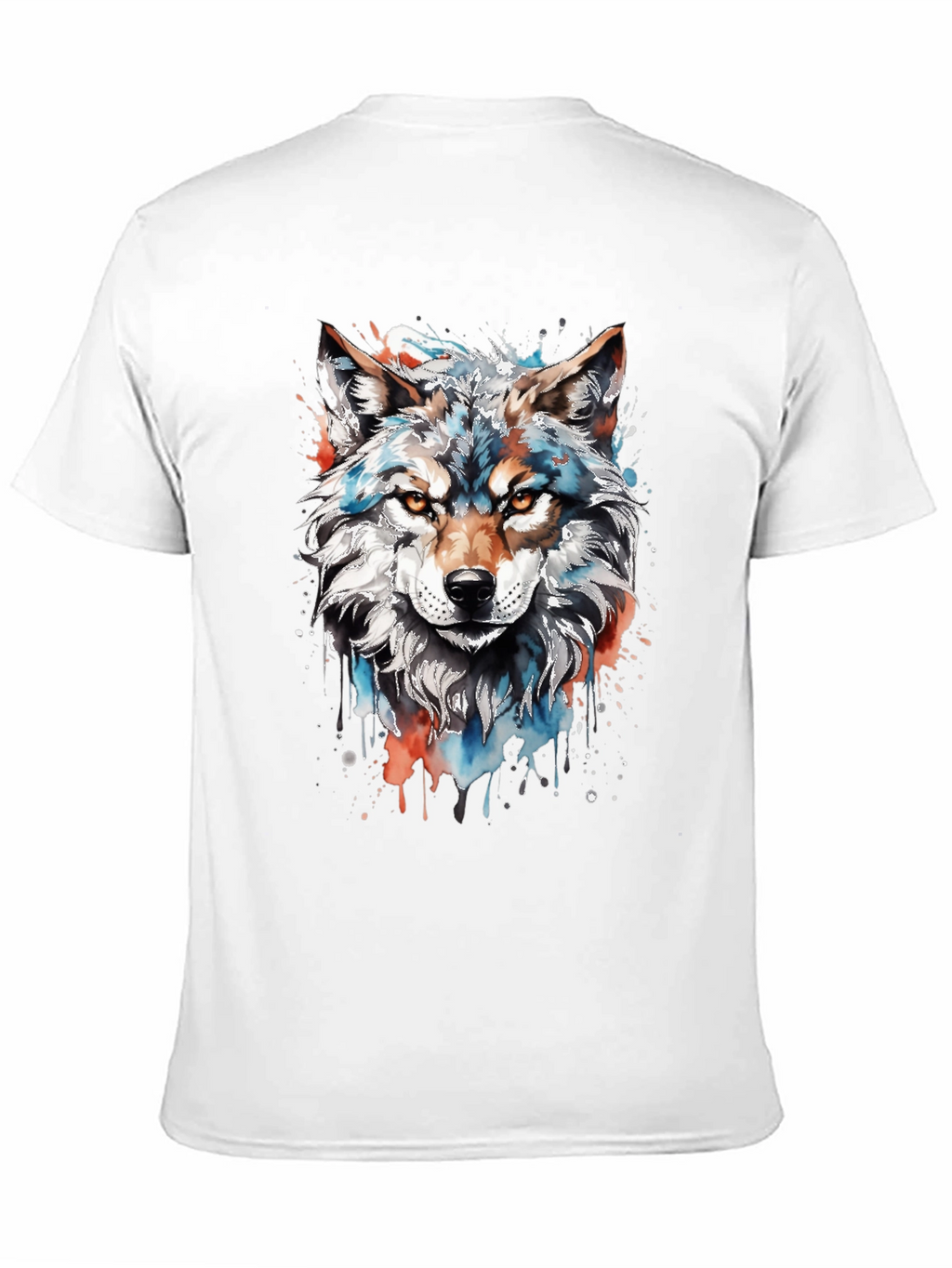 Camiseta Negra con Diseño de Lobo Acuarela